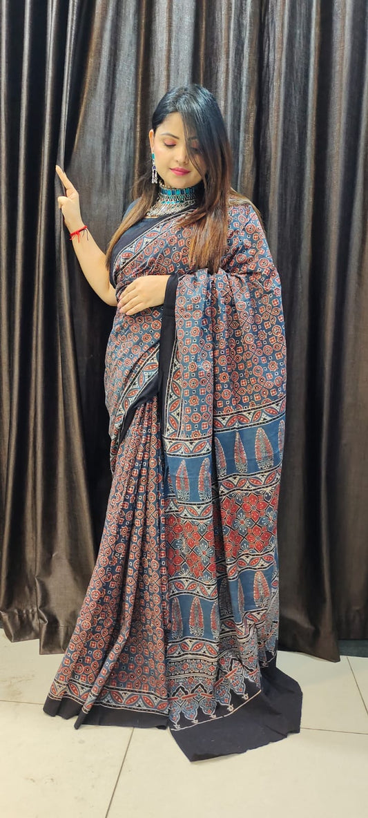 Ajrakh Cotton Saree