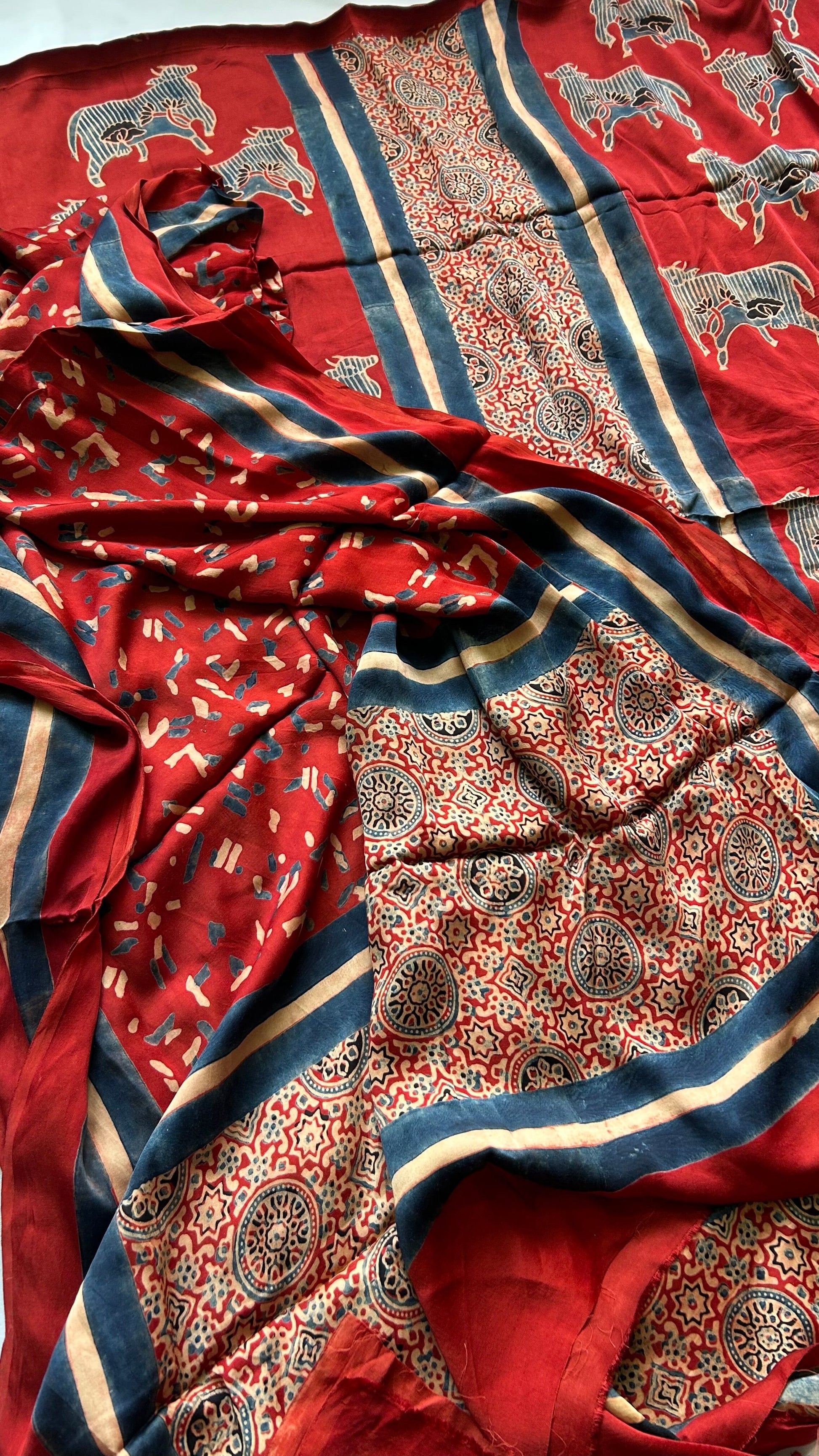 Ajrakh Modal Silk Top Dupatta Set