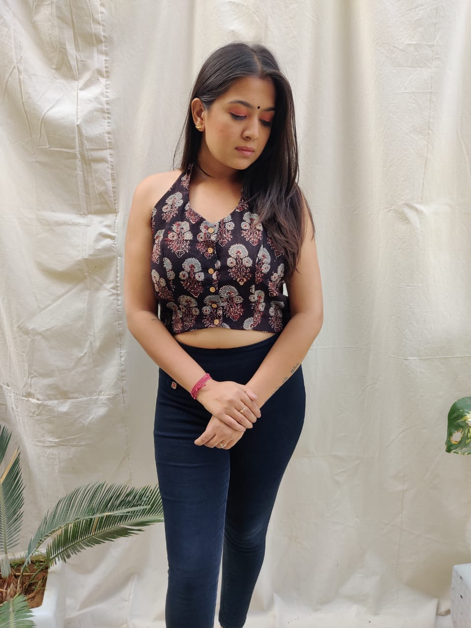 Ajrakh Stitched Halter Neck Blouse