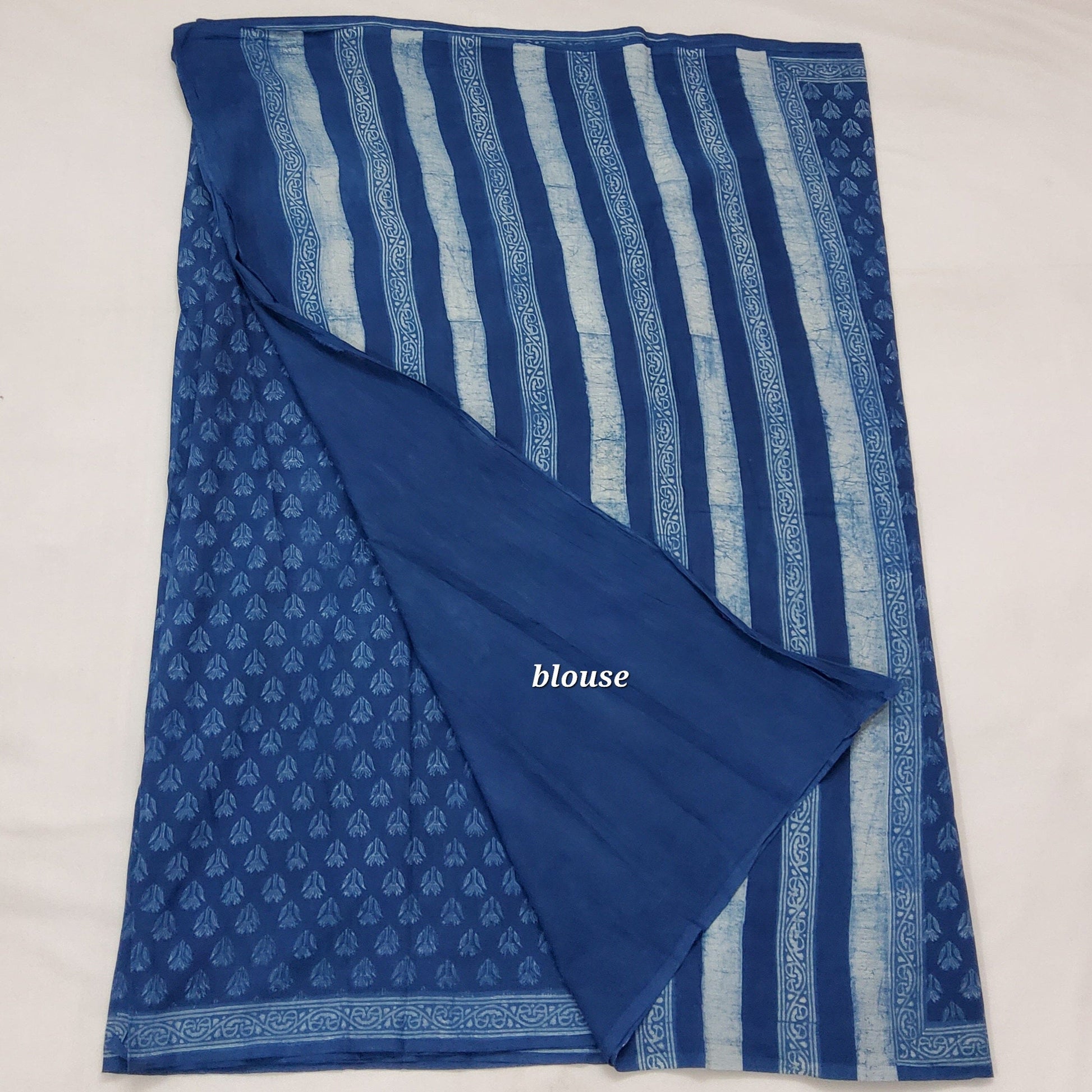Akola Hand Block Print Cotton Saree with Blouse
