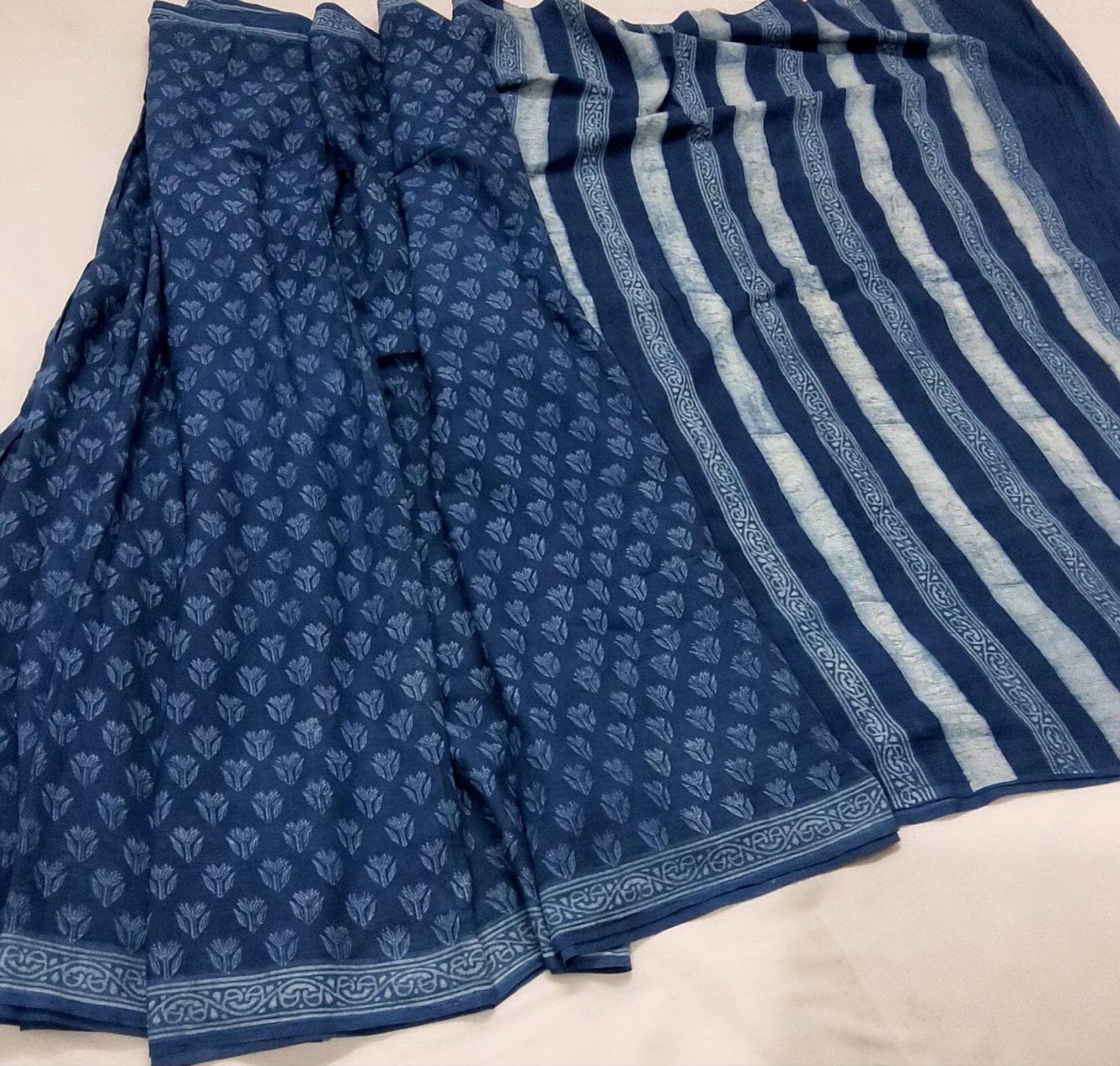 Akola Hand Block Print Cotton Saree with Blouse