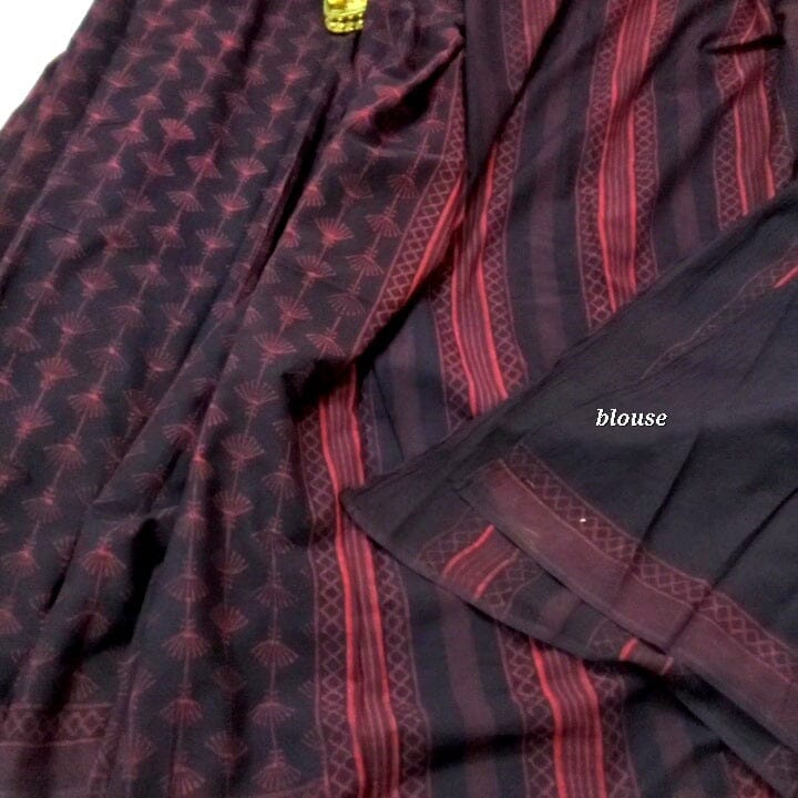 Akola Hand Block Print Cotton Saree with Blouse