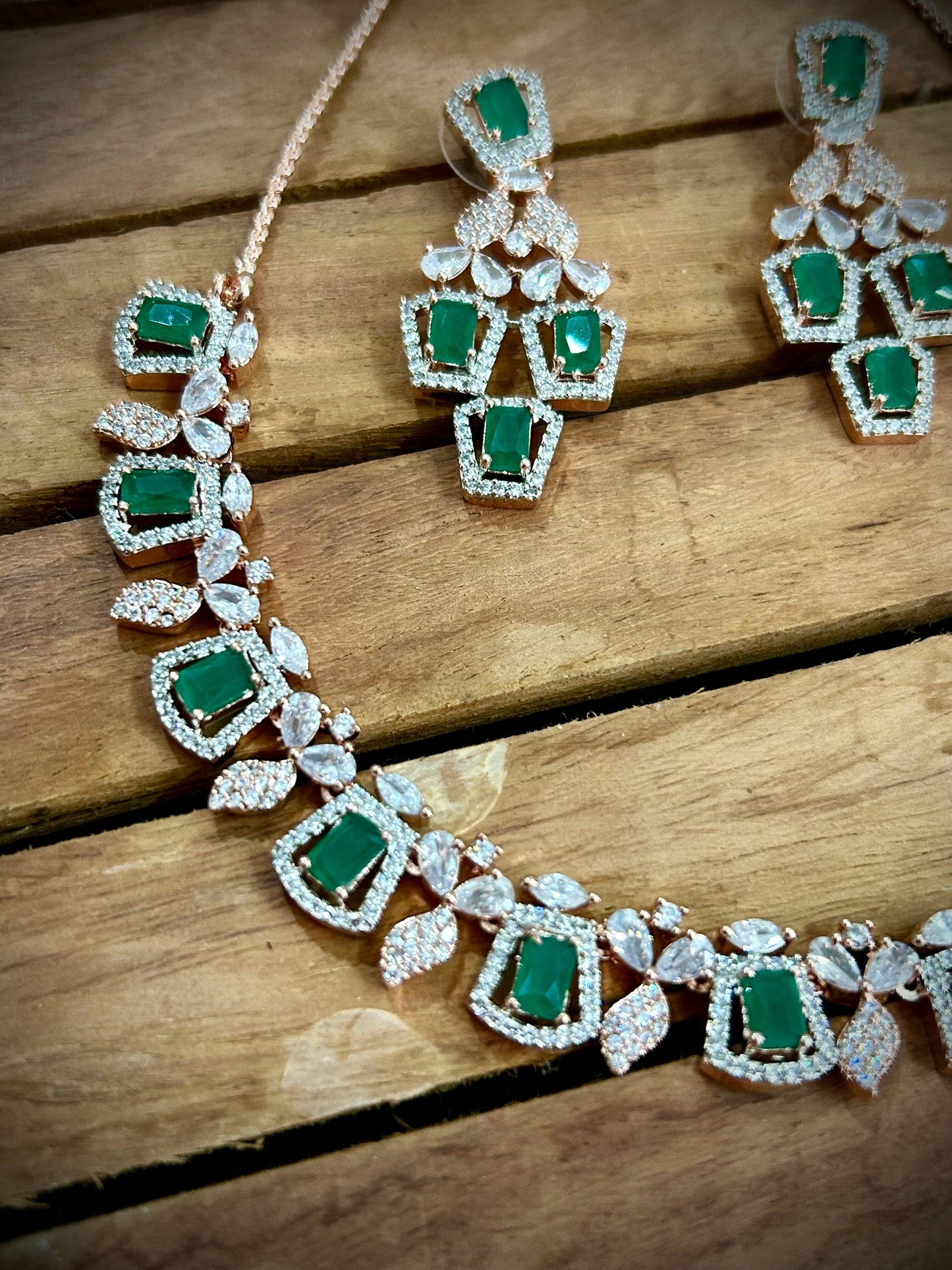 American Diamond Necklace in rose gold polish