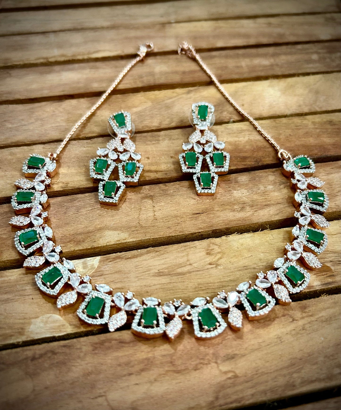 American Diamond Necklace in rose gold polish