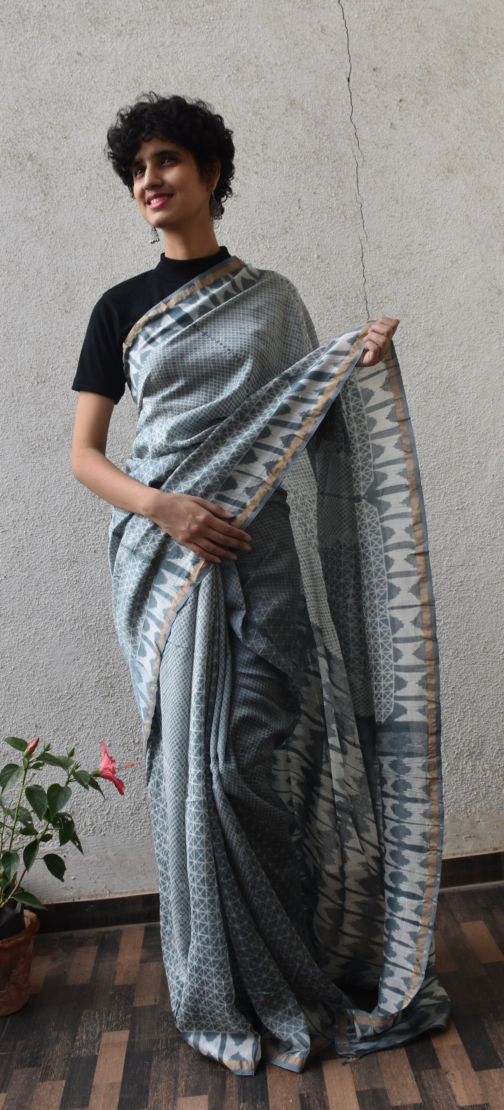 Authentic Nui shibori Chanderi Silk Saree with Blouse