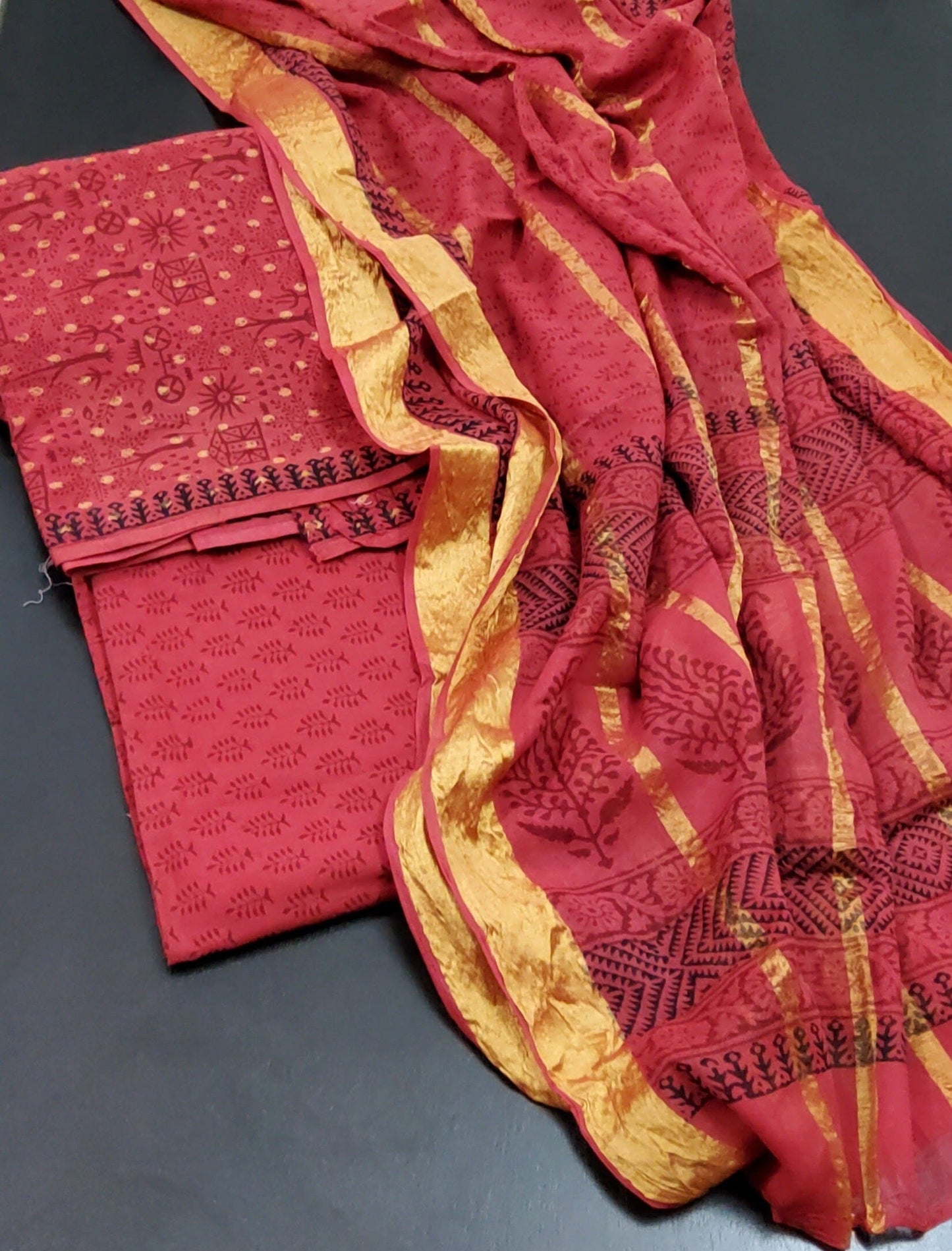 Bagh Print Cotton Dress Material