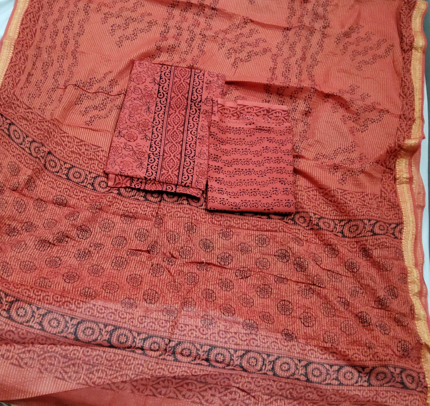 Bagh Print Cotton Dress Material with Cotton Dupatta