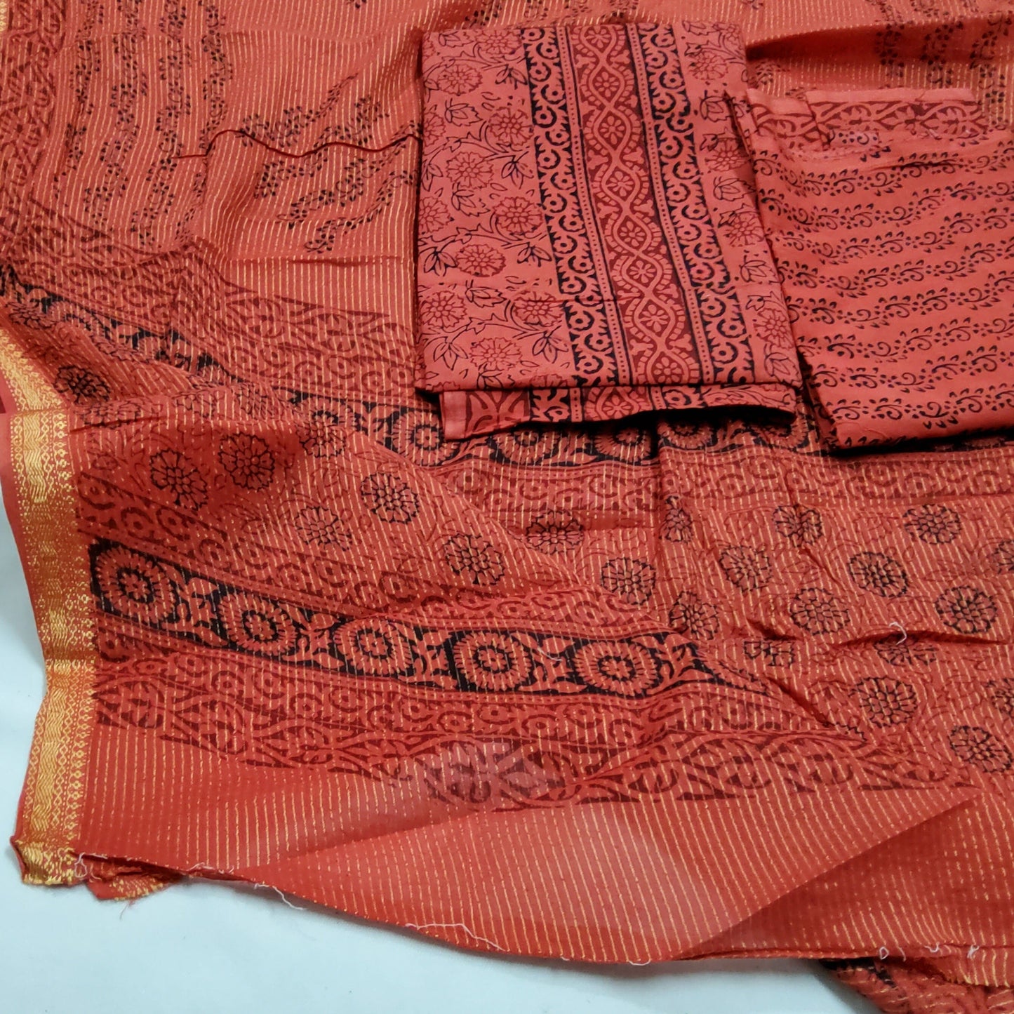Bagh Print Cotton Dress Material with Cotton Dupatta