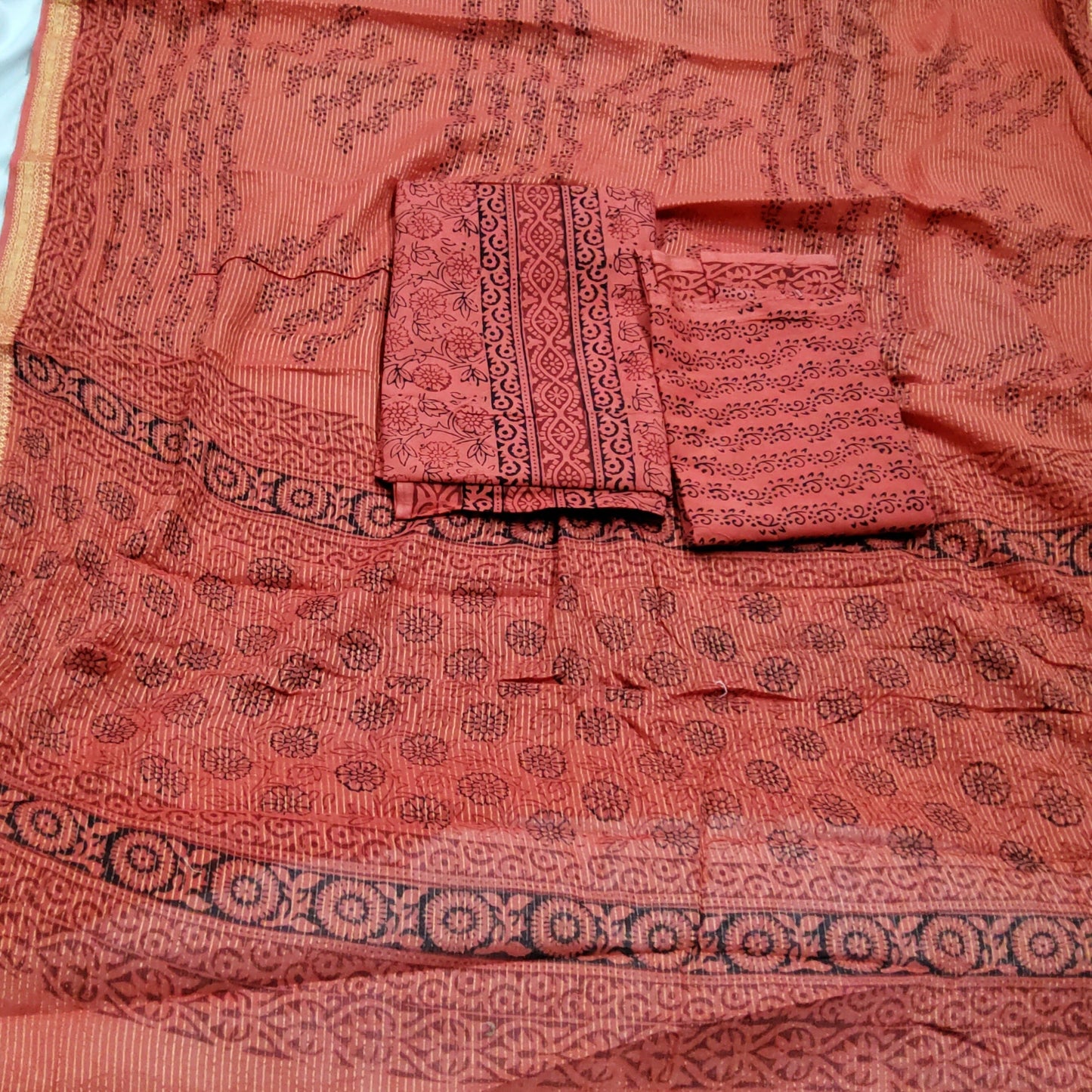 Bagh Print Cotton Dress Material with Cotton Dupatta