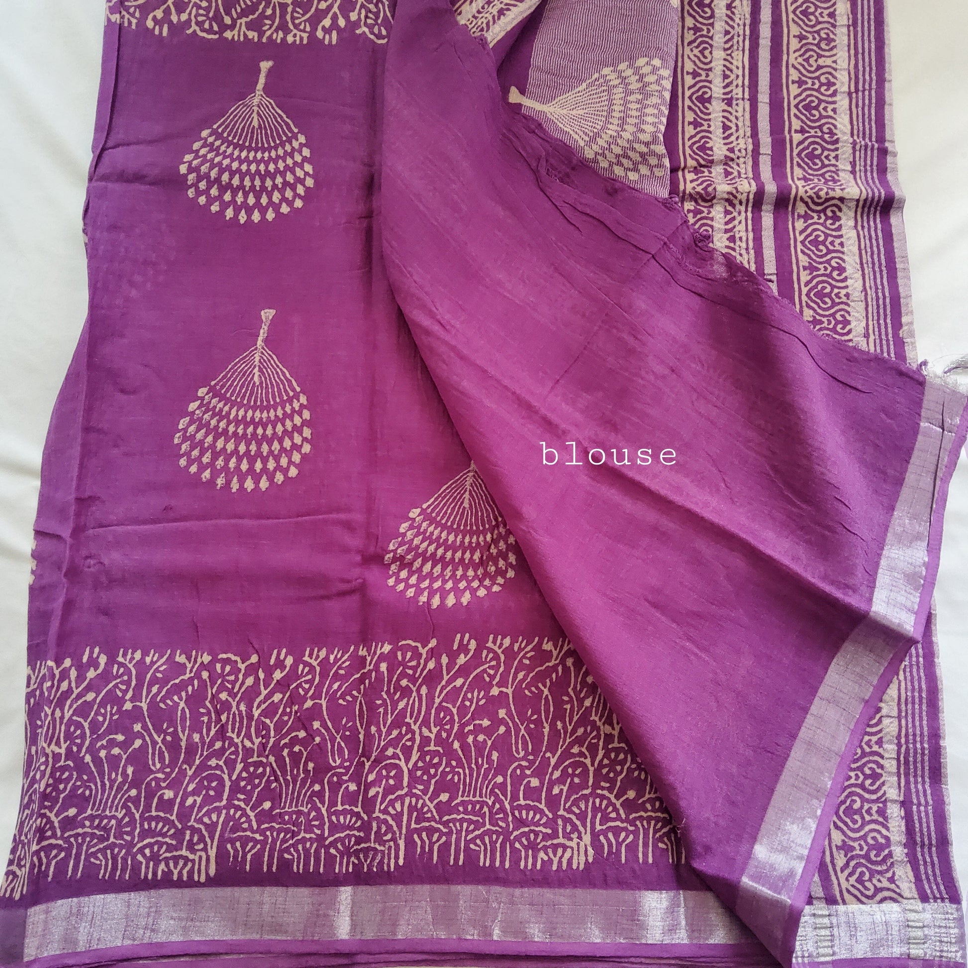 Bagru Print Linen Cotton Saree with Blouse