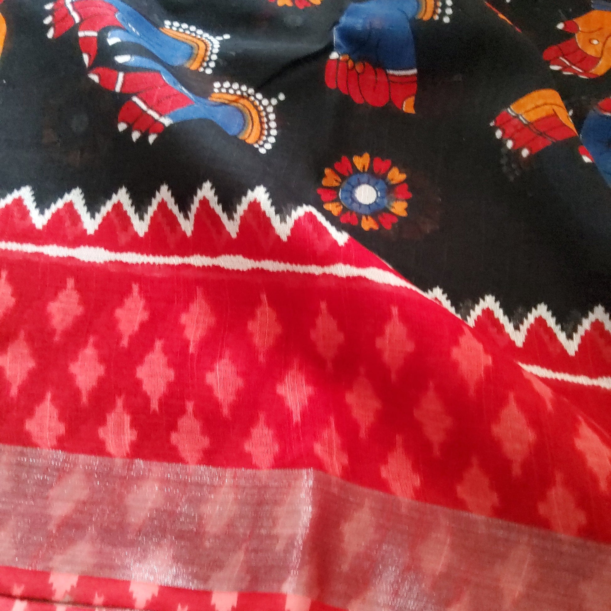 Bagru Print Linen Cotton Saree with Blouse