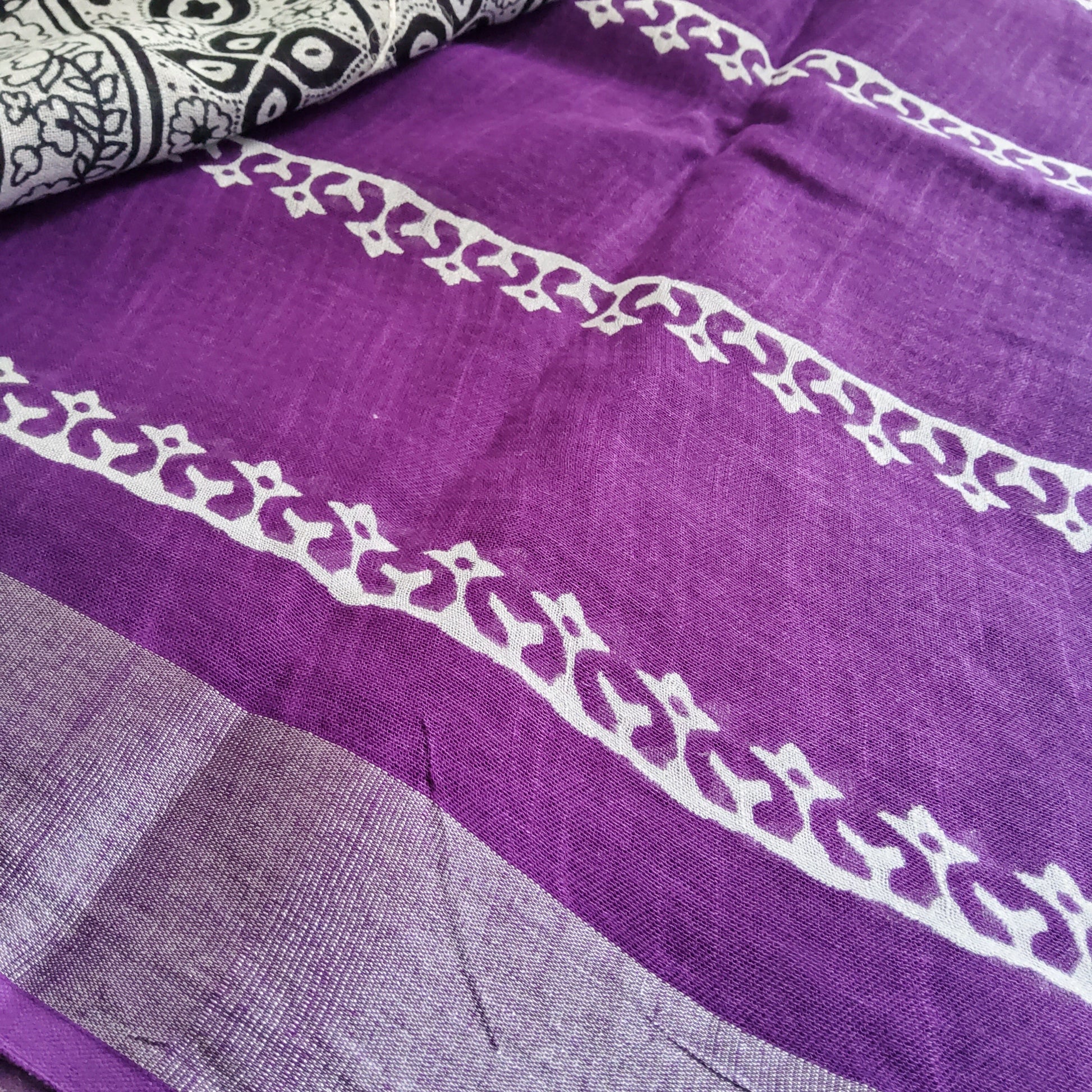 Bagru Print Linen Cotton Saree with Blouse