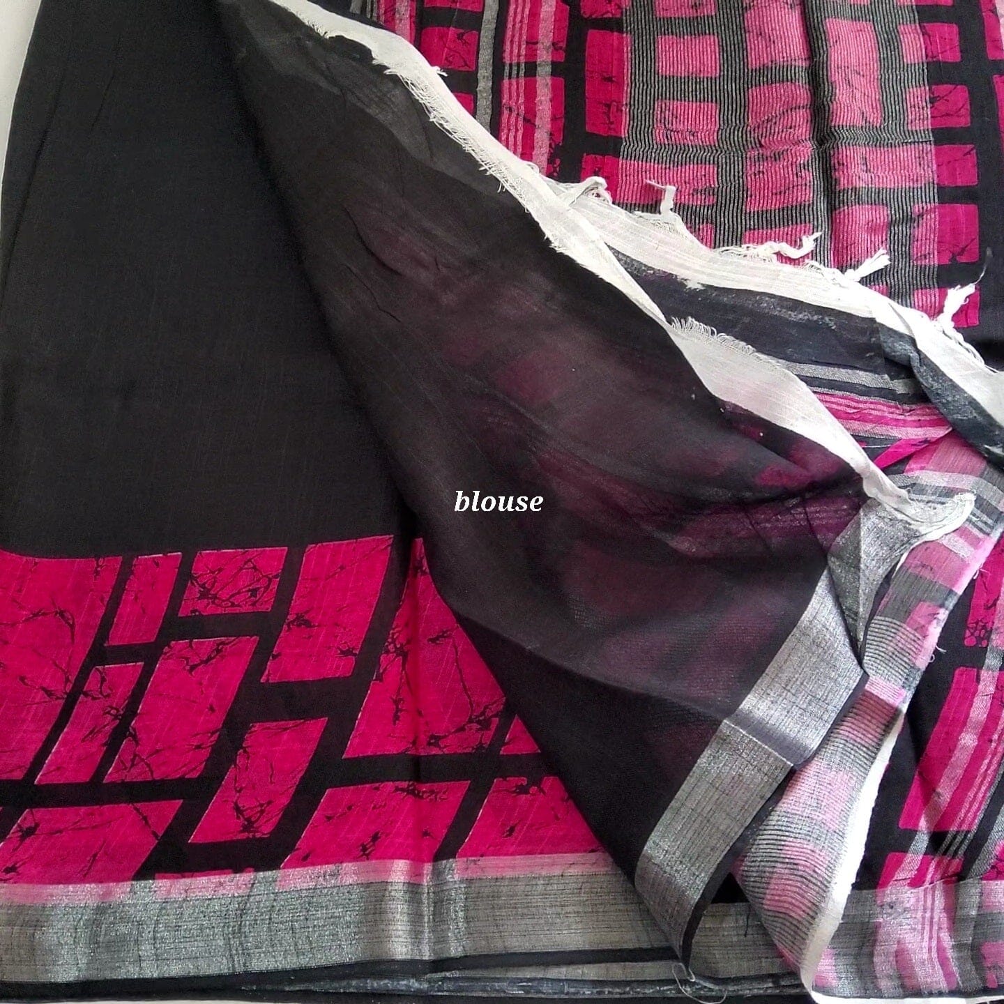 Bagru Print Linen Cotton Saree with Blouse