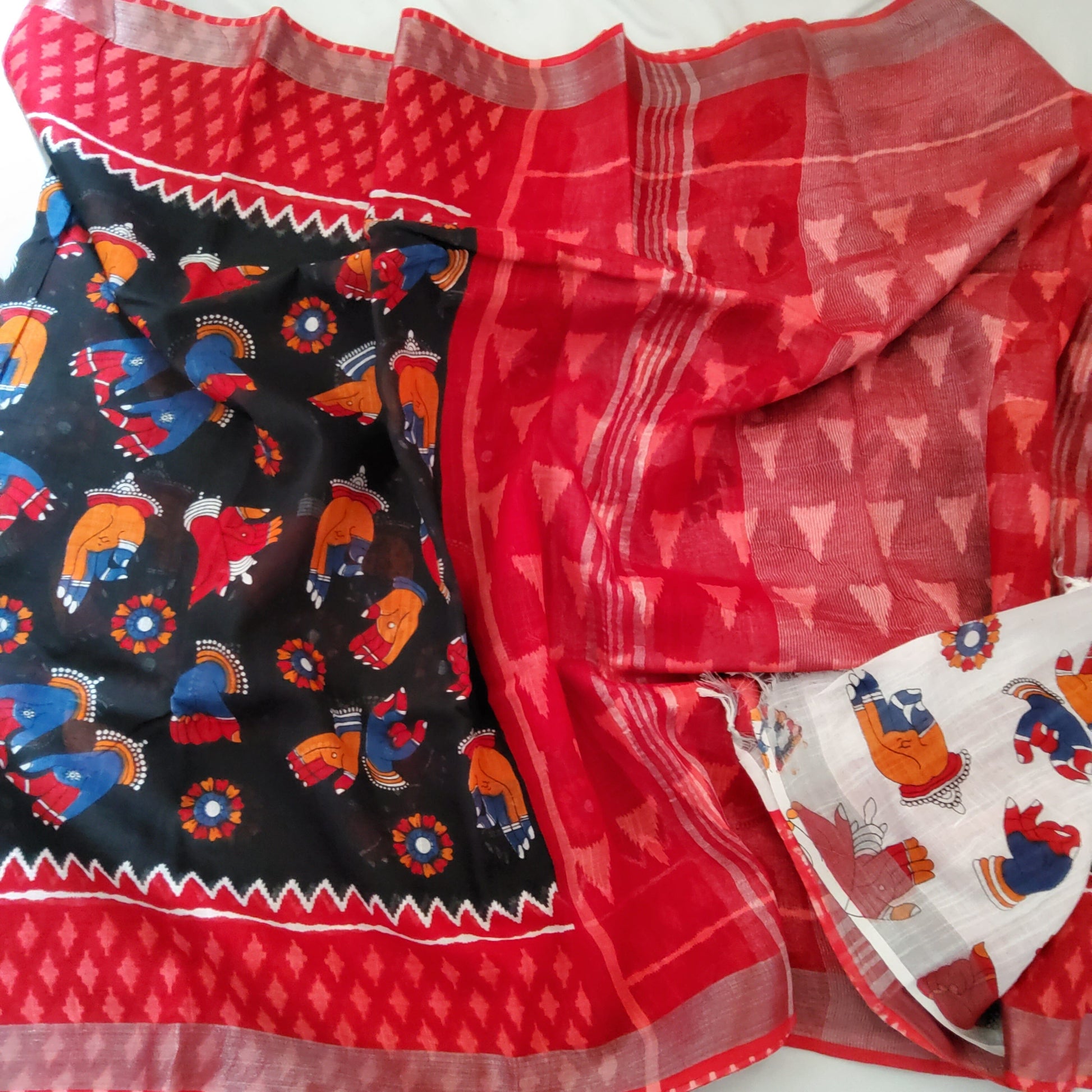 Bagru Print Linen Cotton Saree with Blouse