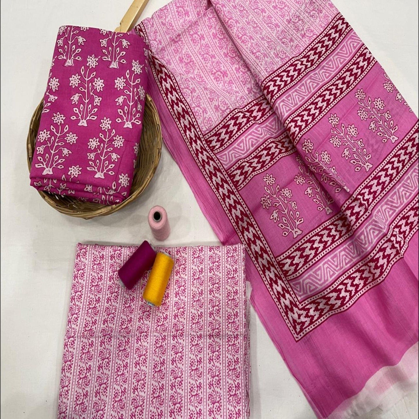 Cotton Block Print Dress Material with Cotton Dupatta