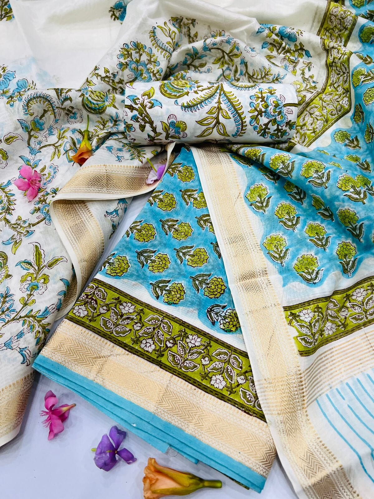 Bagru Hand Block Print Maheshwari Silk Dress Material