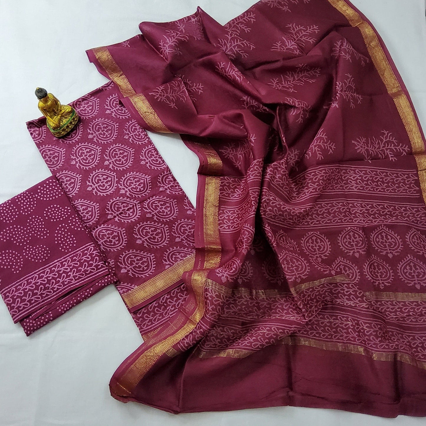 Bagru Hand Block Print Maheshwari Silk Dress Material