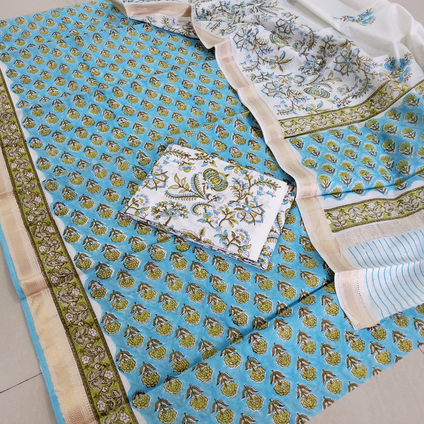 Bagru Hand Block Print Maheshwari Silk Dress Material