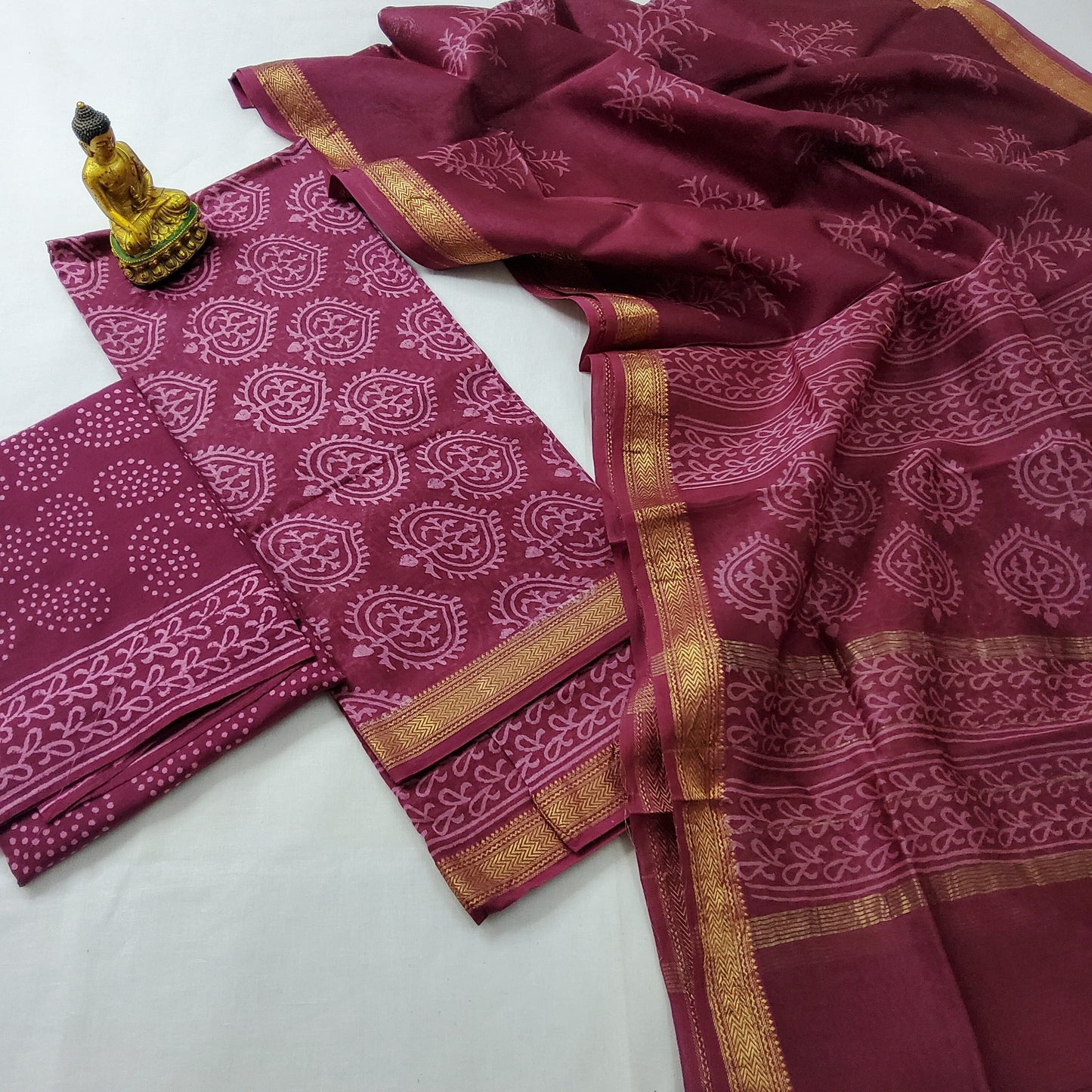 Bagru Hand Block Print Maheshwari Silk Dress Material