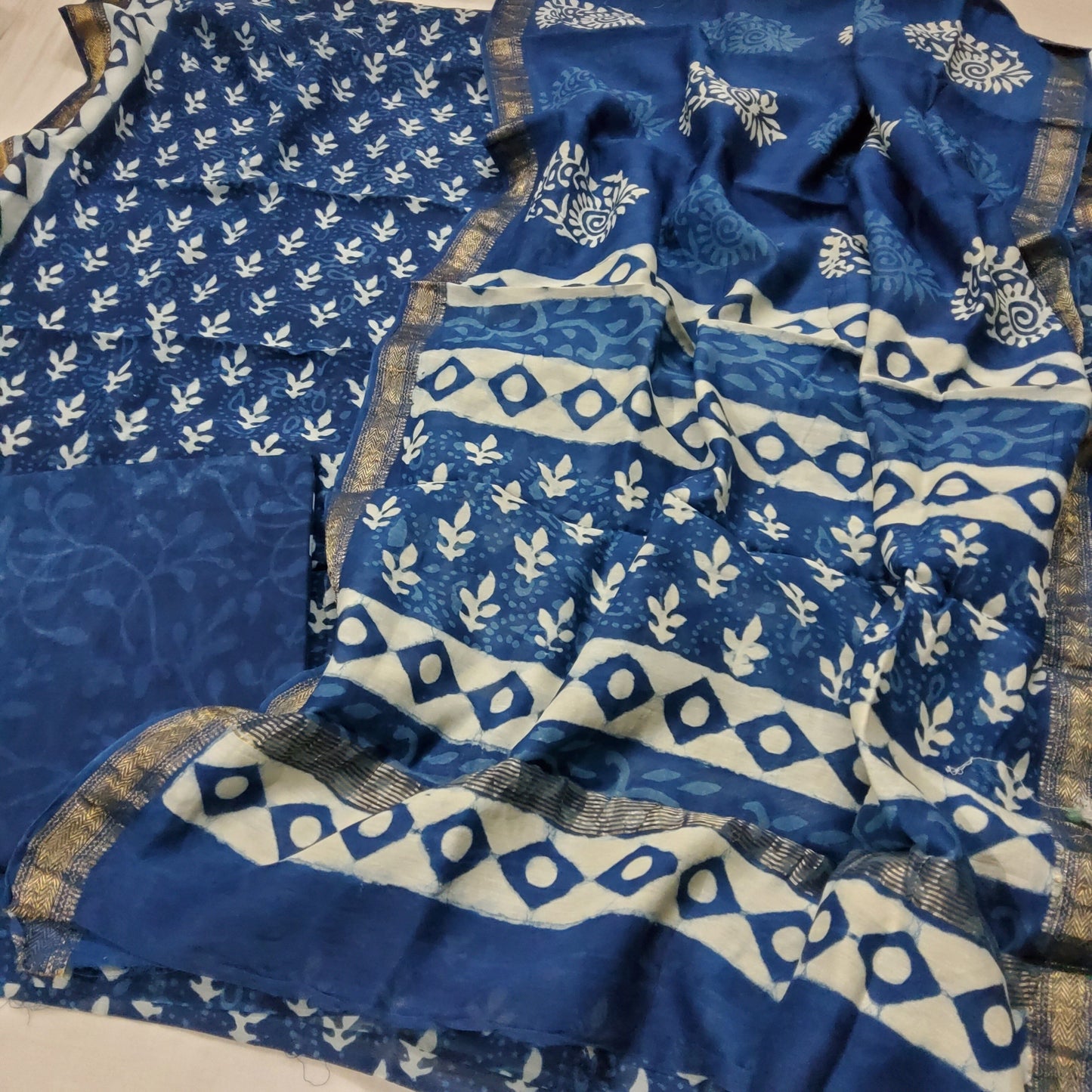 Bagru Hand Block Print Maheshwari Silk Dress Material
