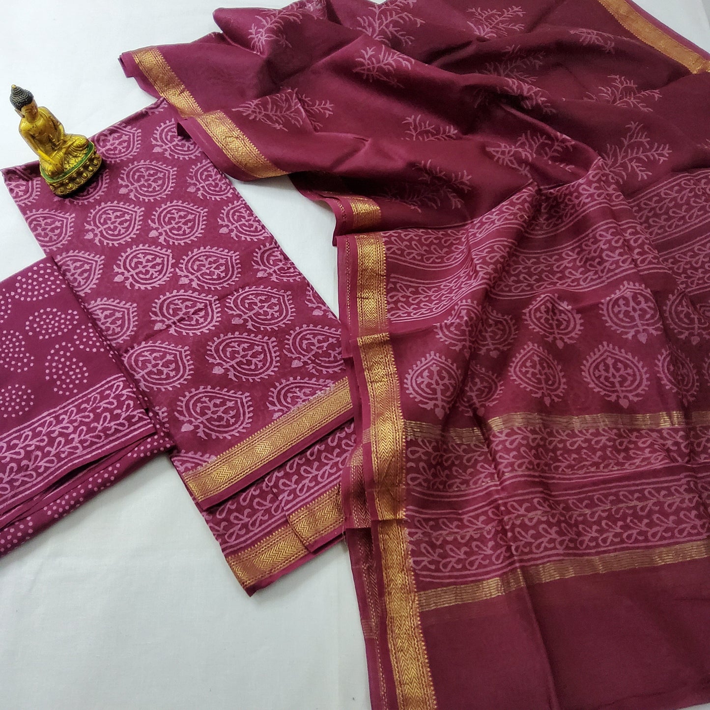 Bagru Hand Block Print Maheshwari Silk Dress Material