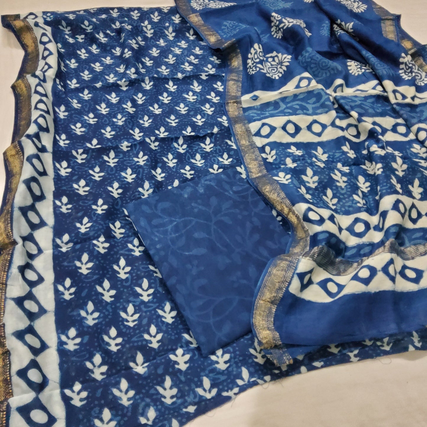 Bagru Hand Block Print Maheshwari Silk Dress Material