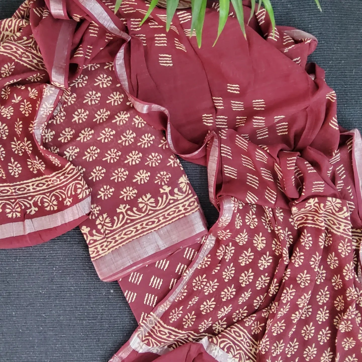 Bagru Hand Block Print Linen Cotton Dress Material