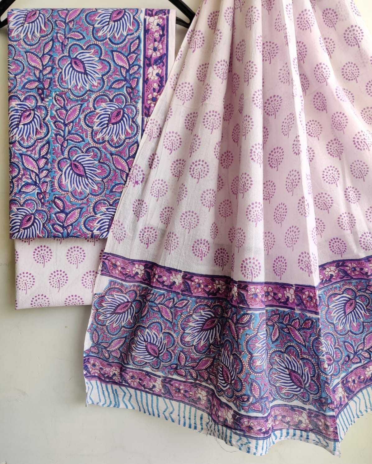 cotton dress material with dupatta Hand BlockPrint Cotton Dress Material with Lehariya Kota Dupatta RKG SHOPPING