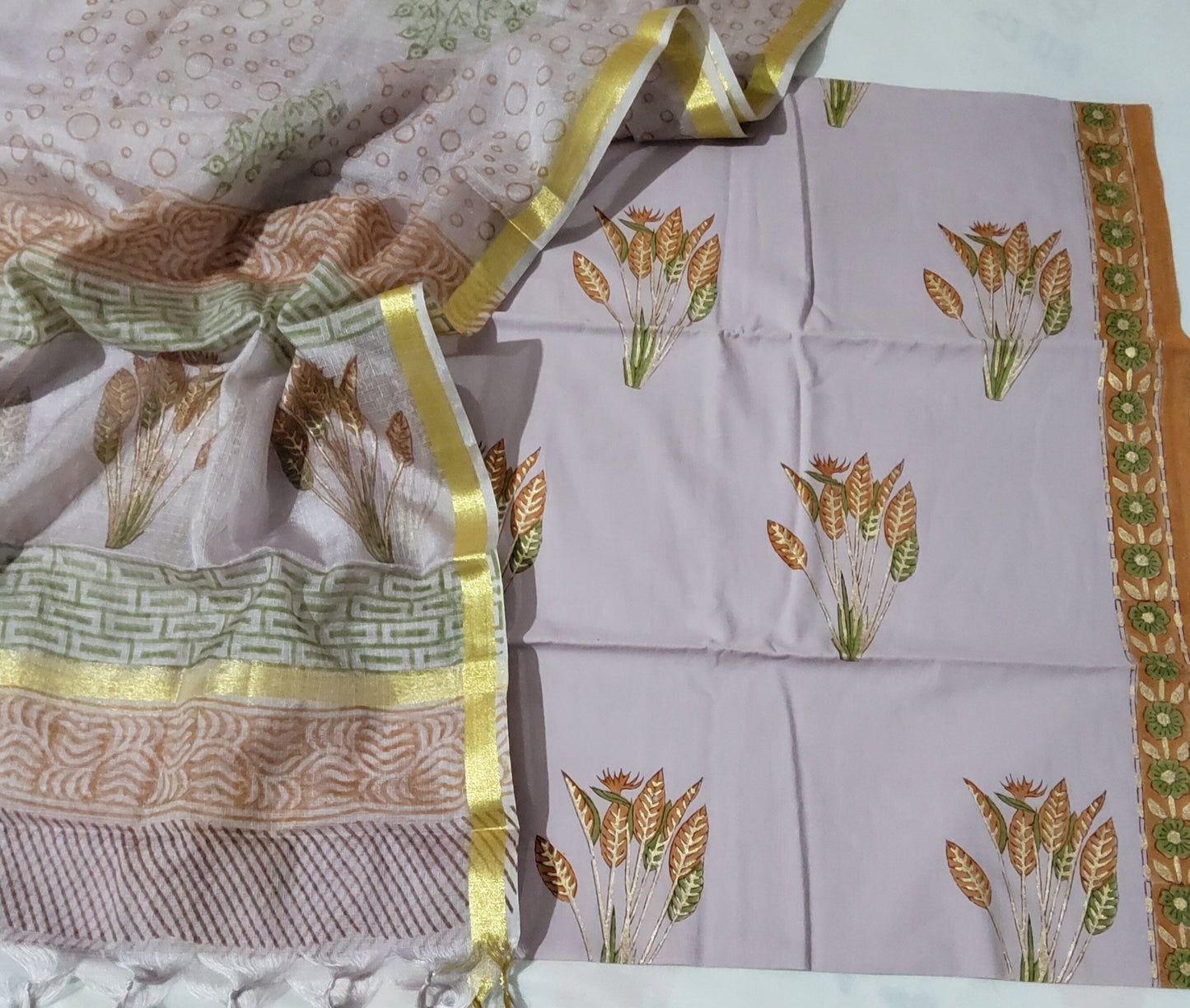 Bagru Printed Cotton Dress Material with Kota Silk Dupatta