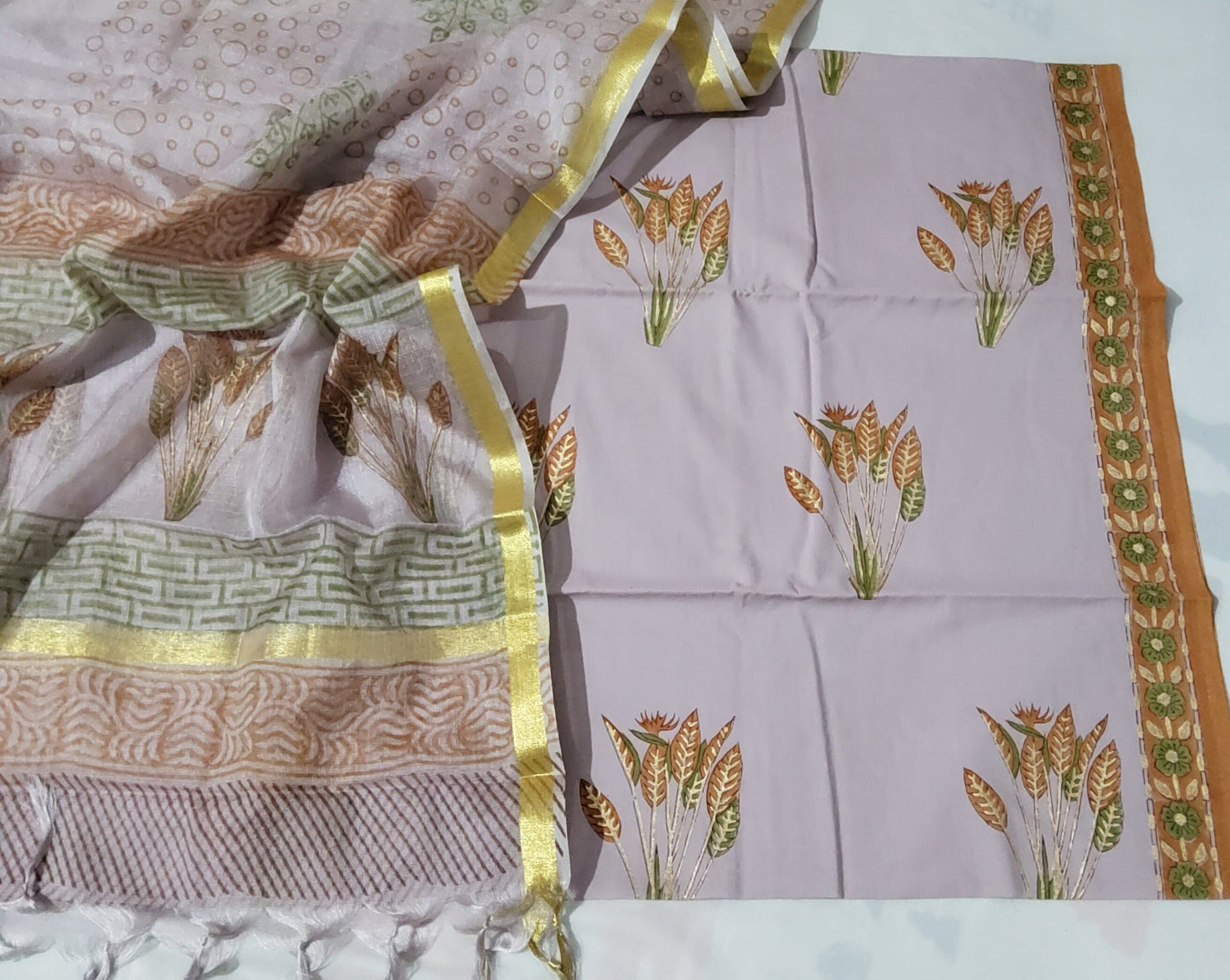 Bagru Printed Cotton Dress Material with Kota Silk Dupatta