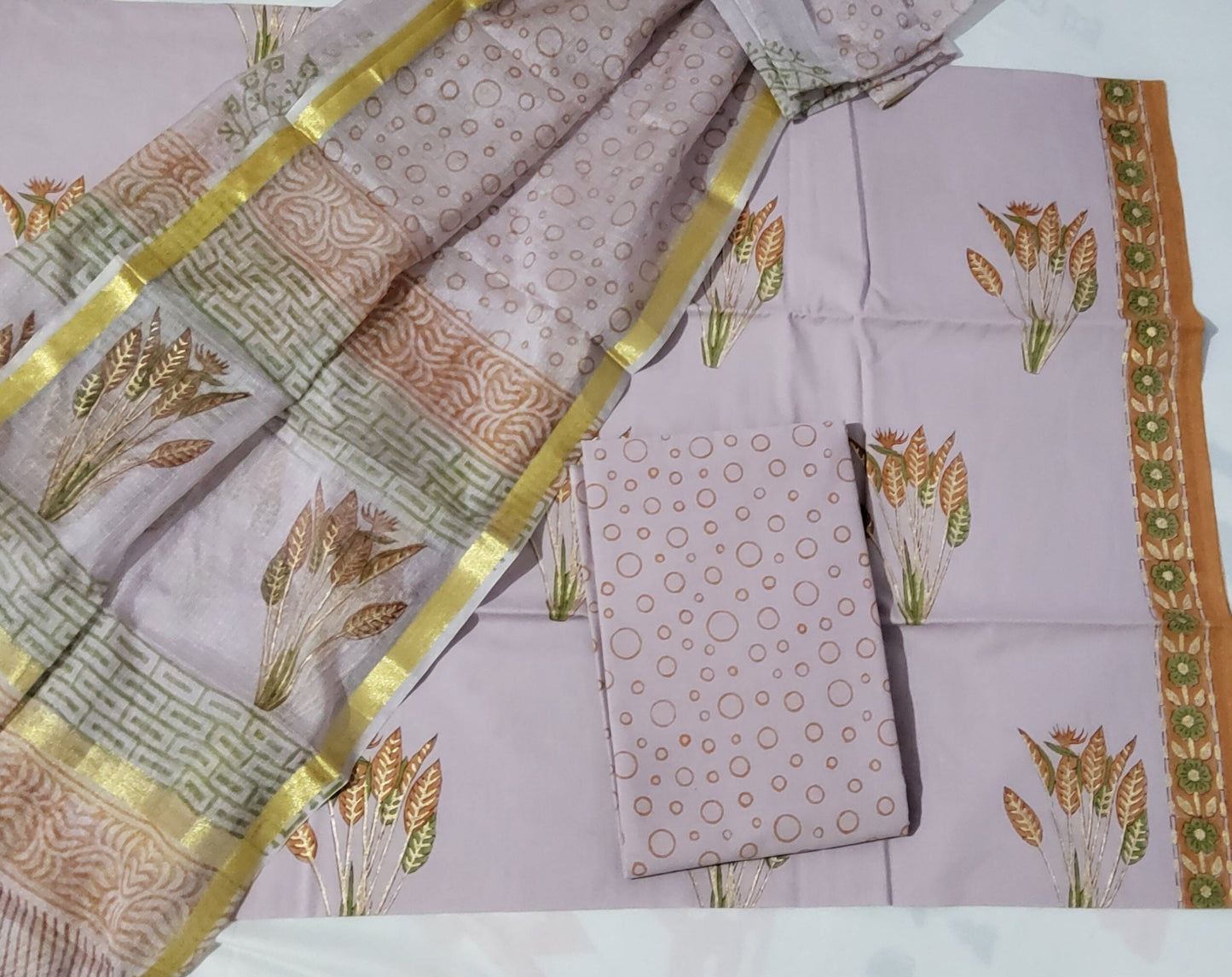 Bagru Printed Cotton Dress Material with Kota Silk Dupatta
