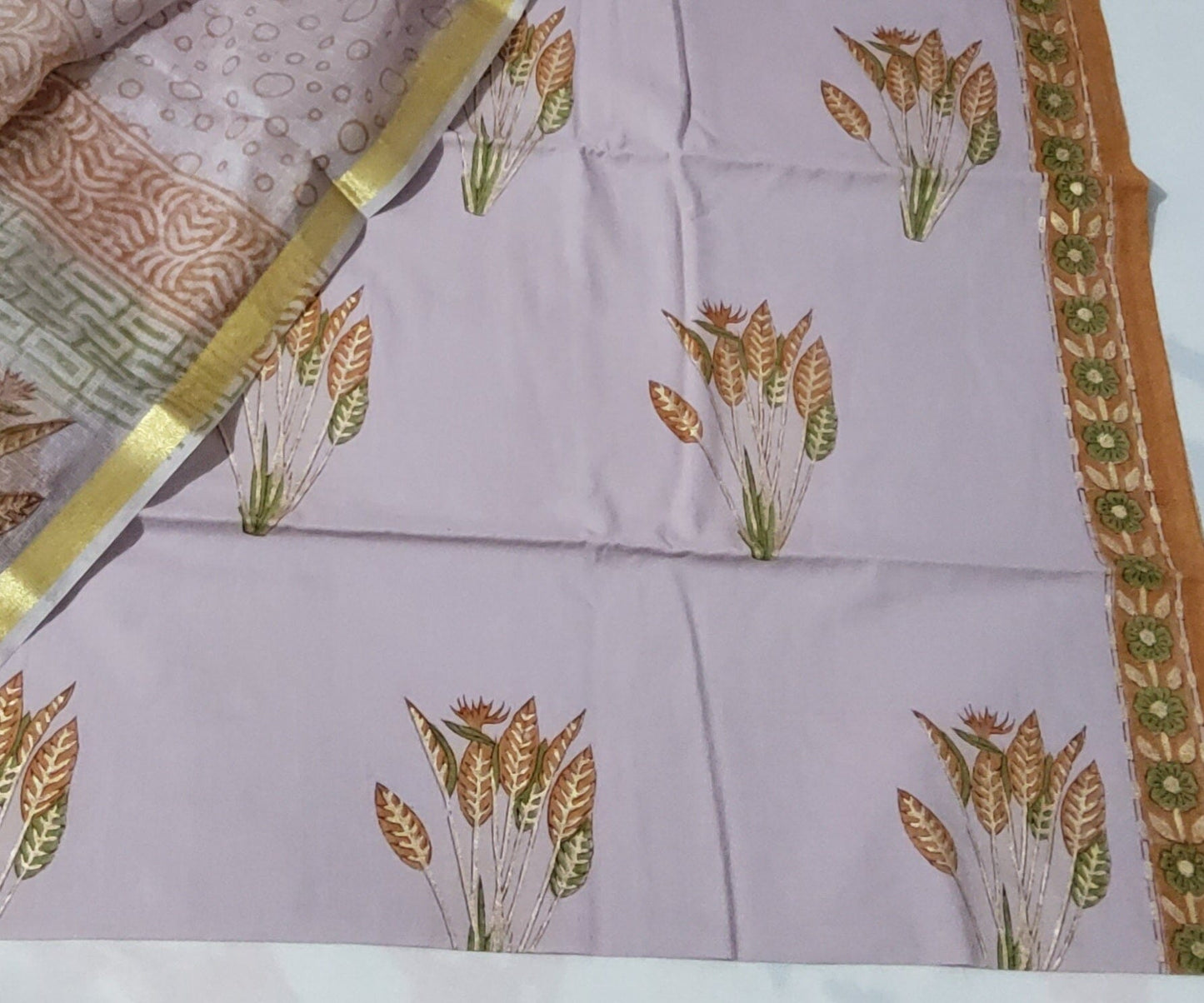 Bagru Printed Cotton Dress Material with Kota Silk Dupatta