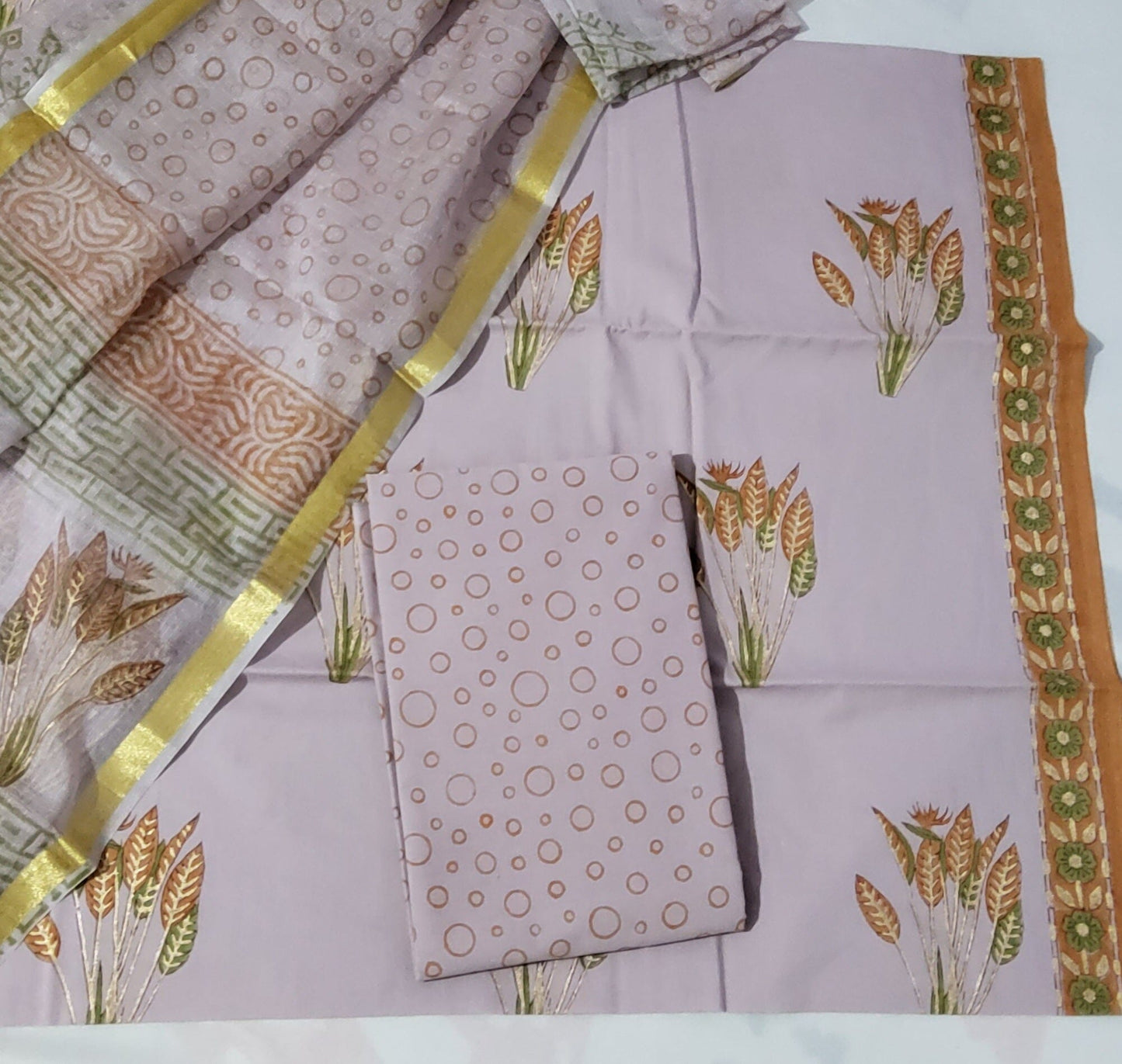Bagru Printed Cotton Dress Material with Kota Silk Dupatta