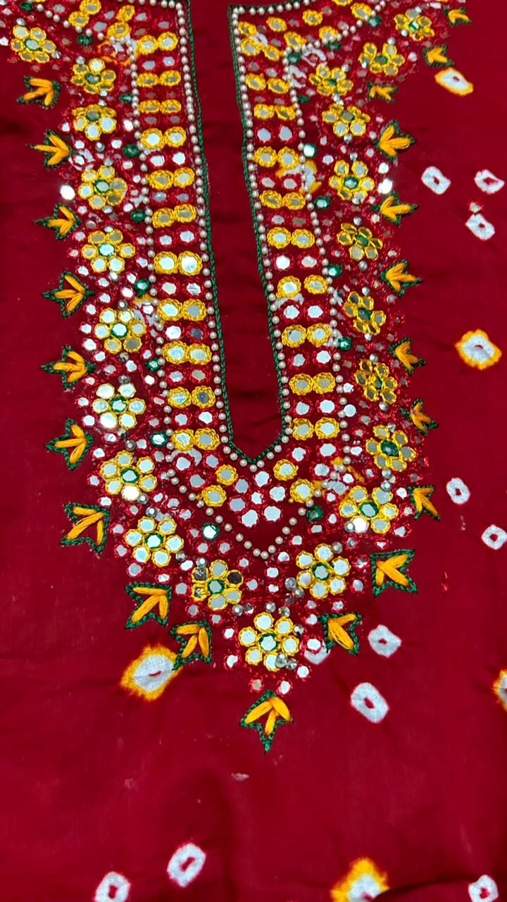 Bandhej Cotton Dress Material with Pure Chiffon Dupatta