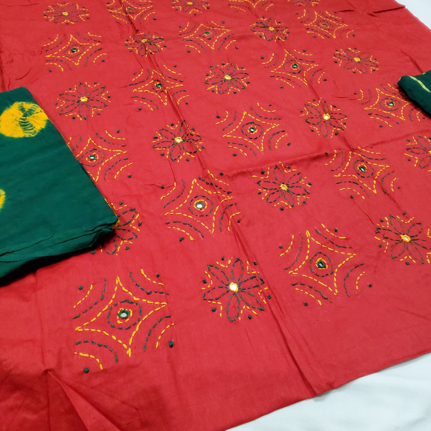 Bandhej Cotton Embroidered Dress Material