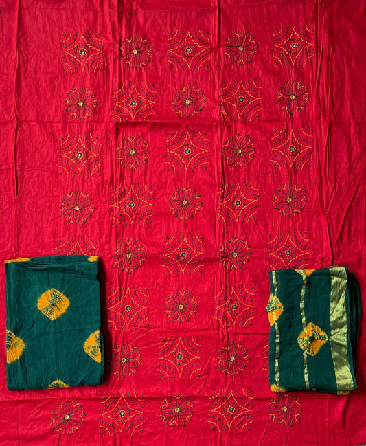 Bandhej Cotton Embroidered Dress Material