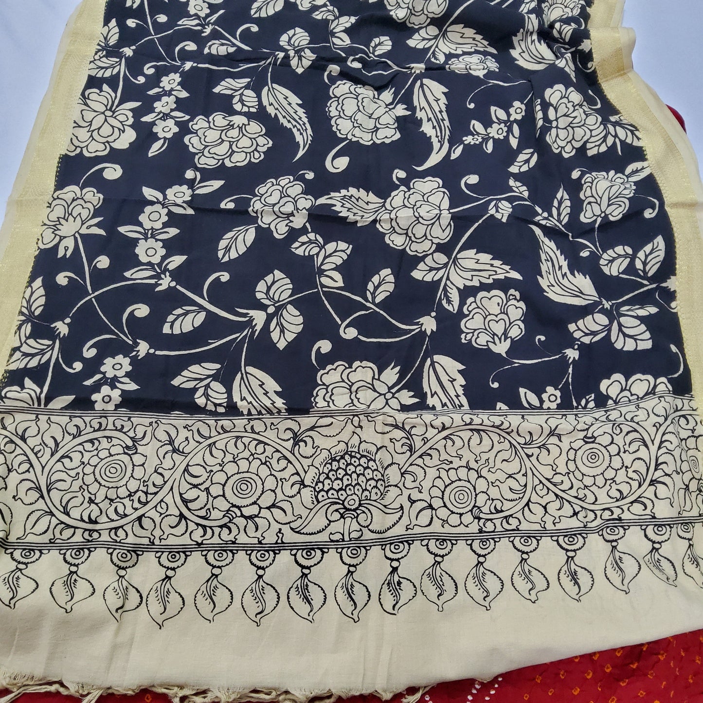 Bandhej Cotton Kurta with Hand Painted Kalamkari Cotton Dupatta