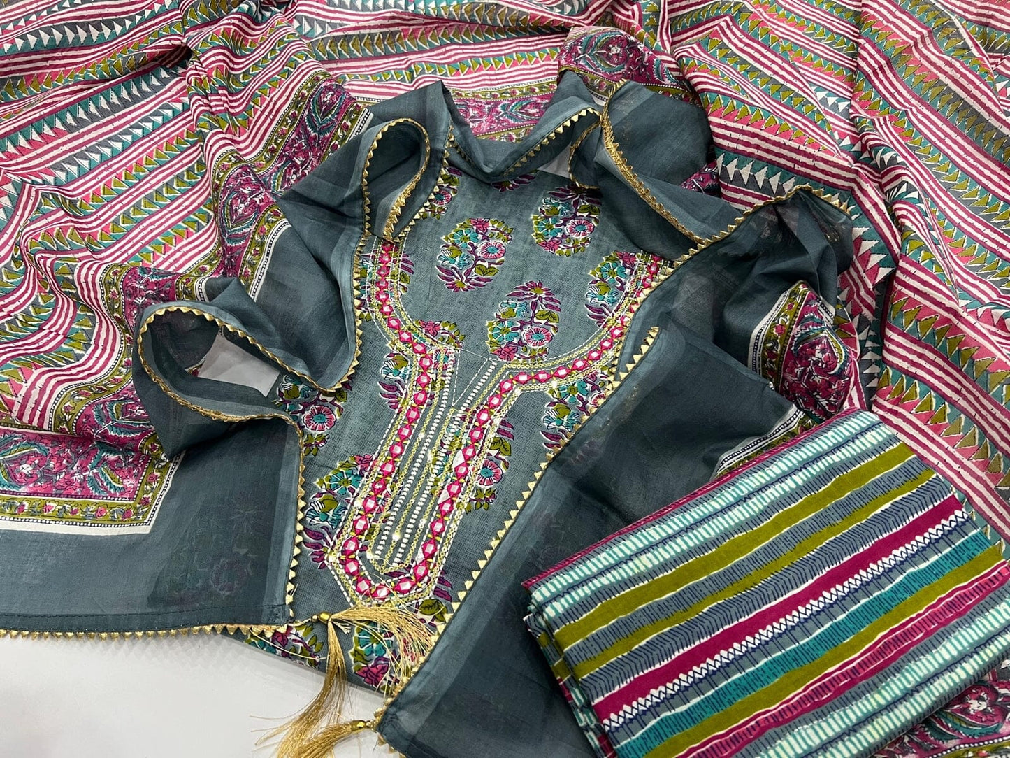 Cotton Embroidered Dress Material with Cotton Dupatta