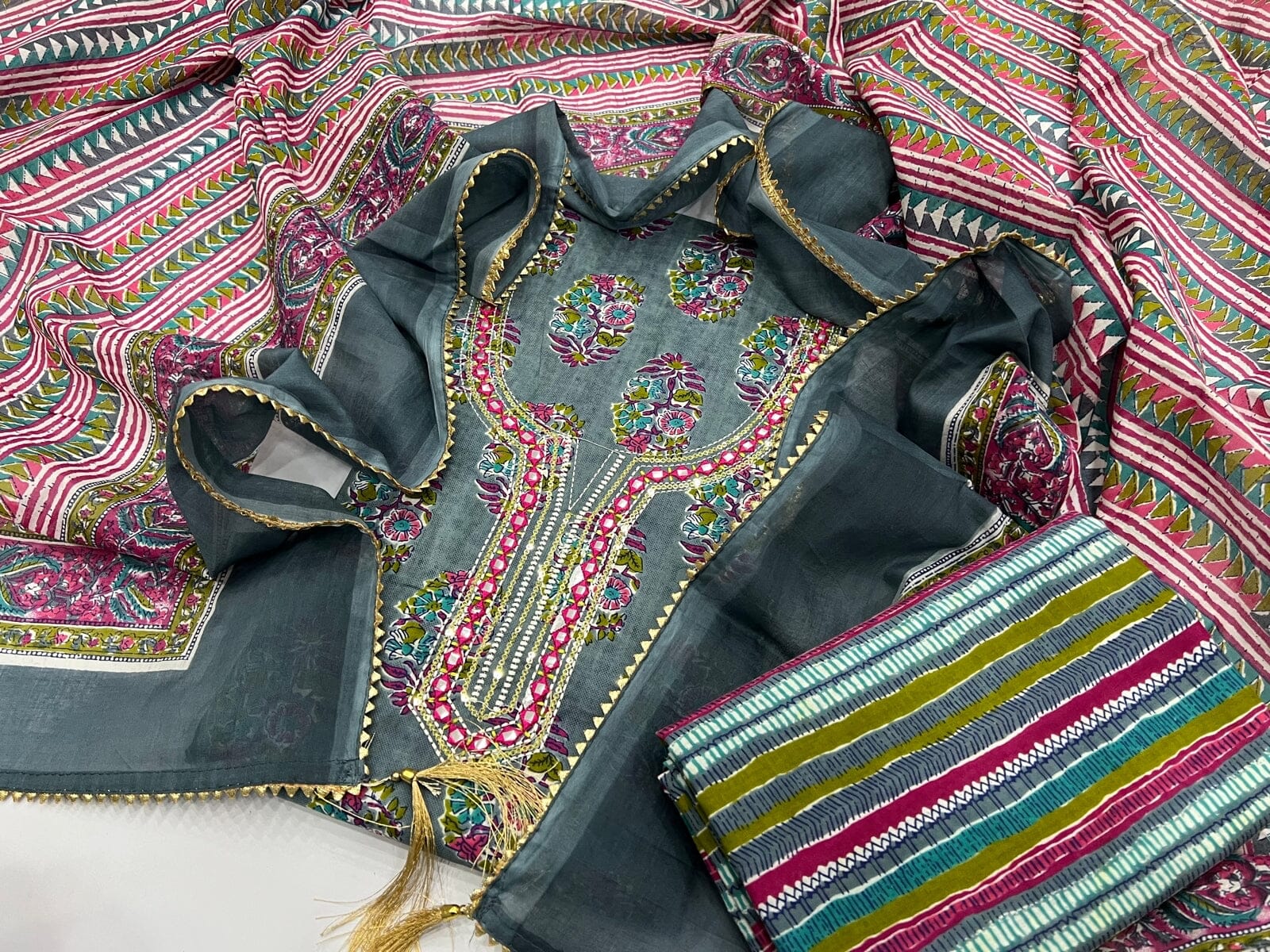 Cotton Embroidered Dress Material with Cotton Dupatta