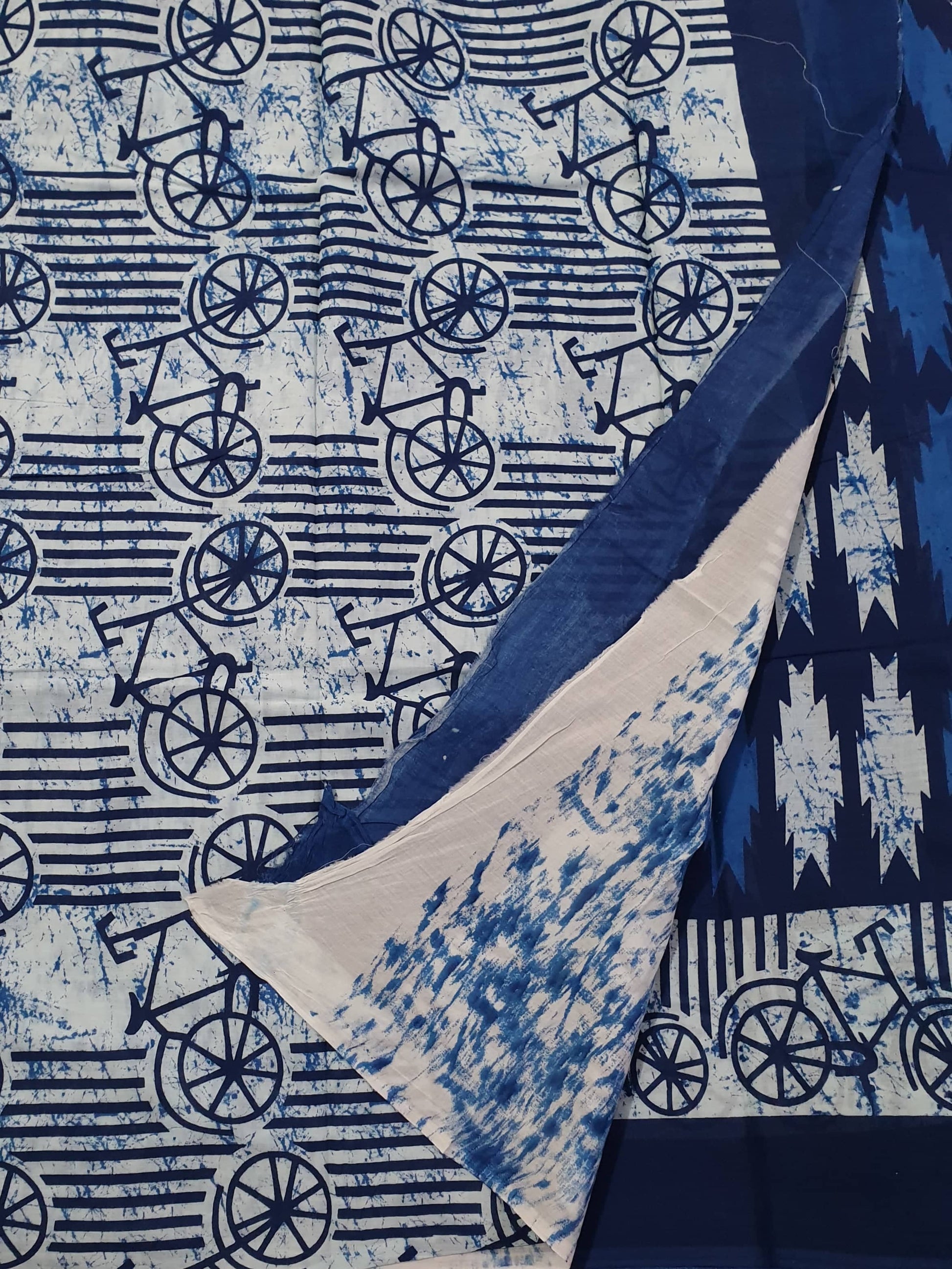 Cotton Indigo Block Print saree with blouse