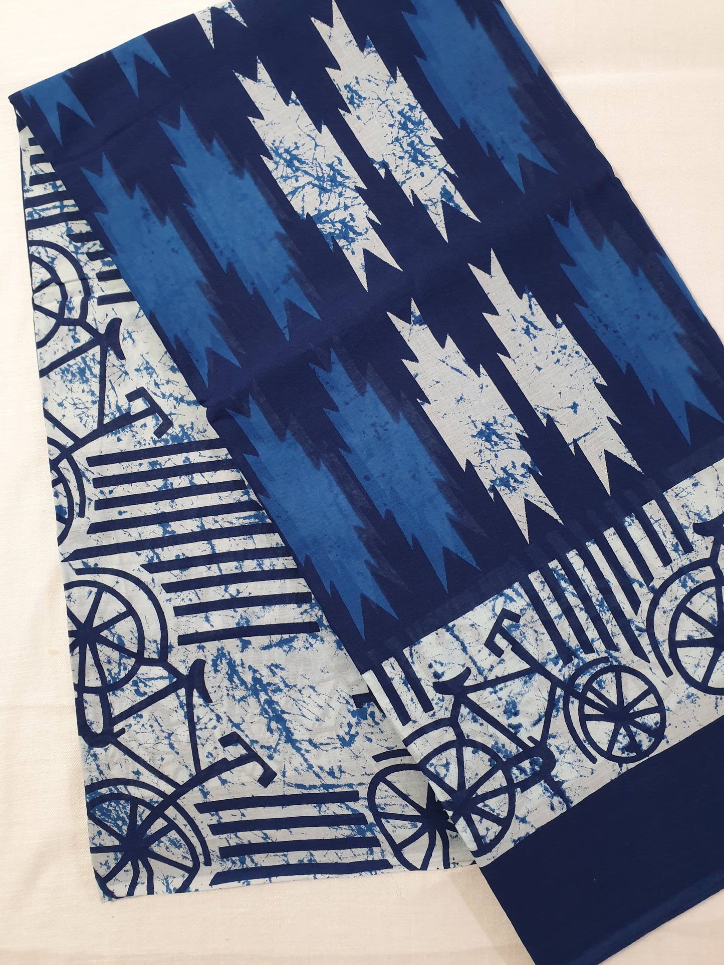 Cotton Indigo Block Print saree with blouse