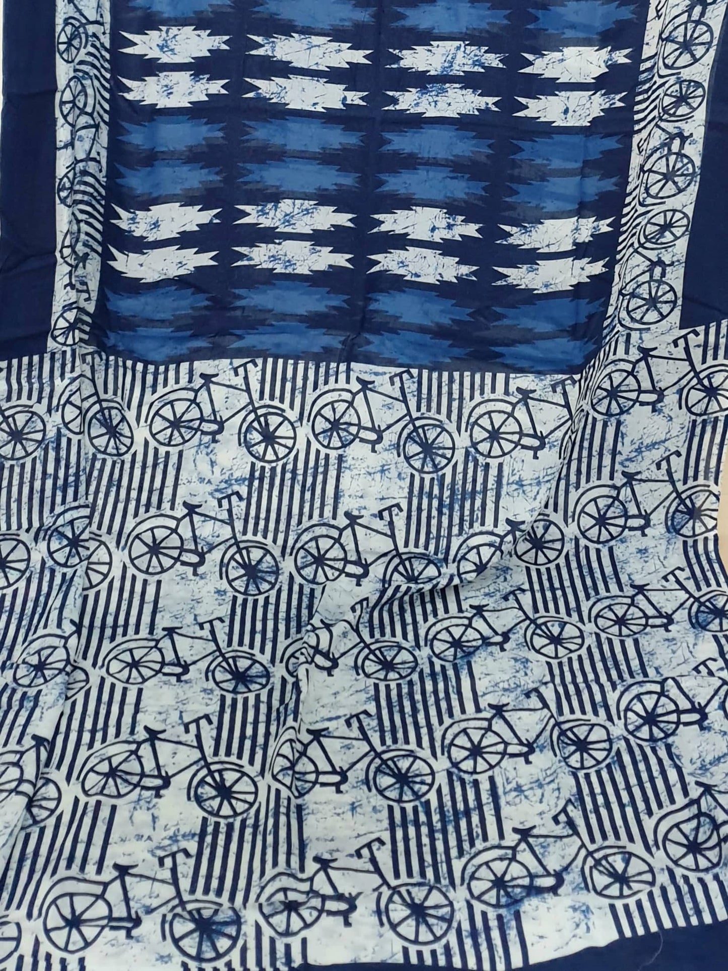 Cotton Indigo Block Print saree with blouse