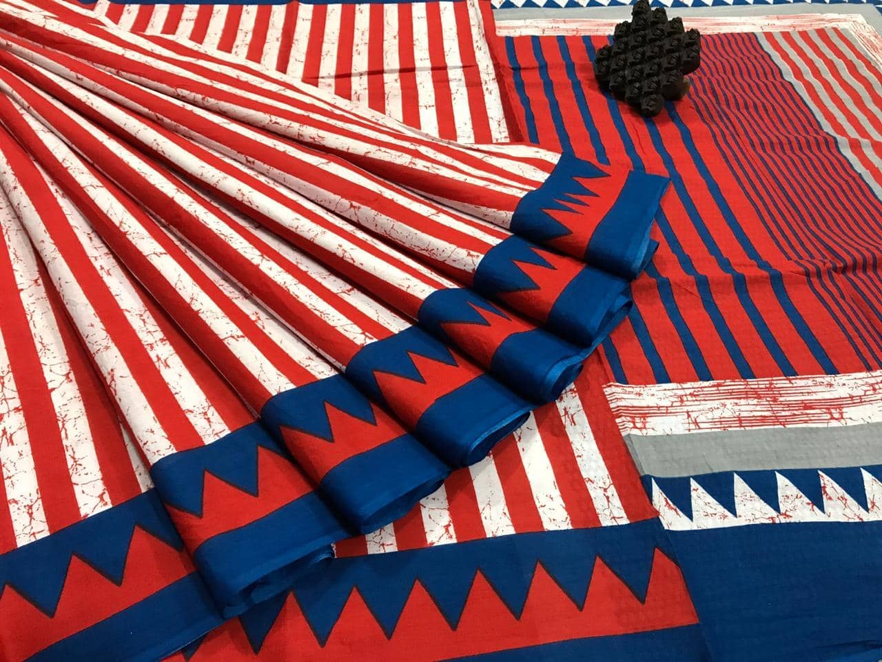 Bagru printed cotton saree with blouse