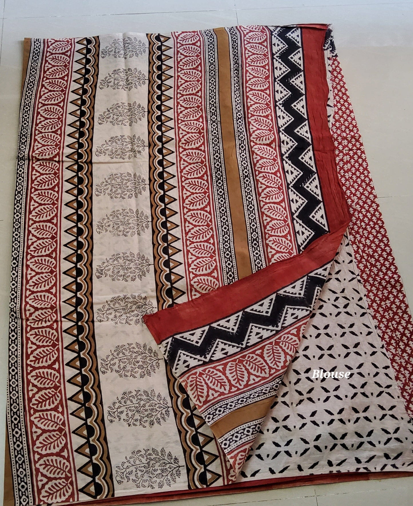 Block Print Cotton Saree with Blouse