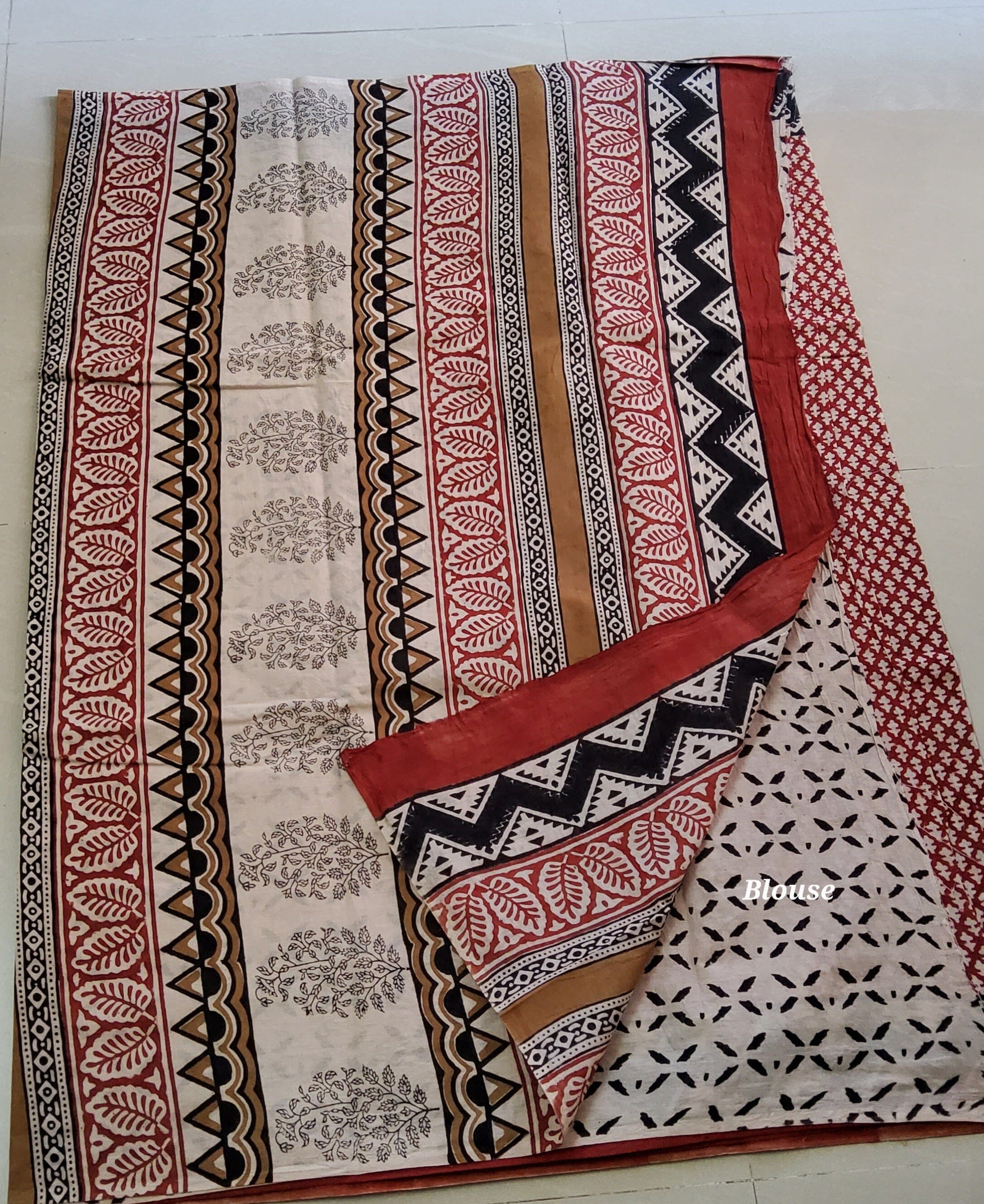 Block Print Cotton Saree with Blouse