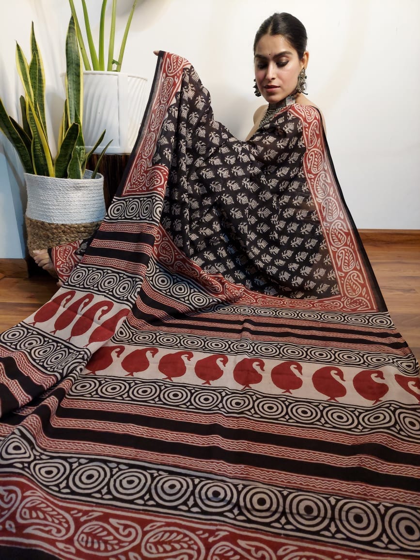 Block Print Cotton Saree with Blouse