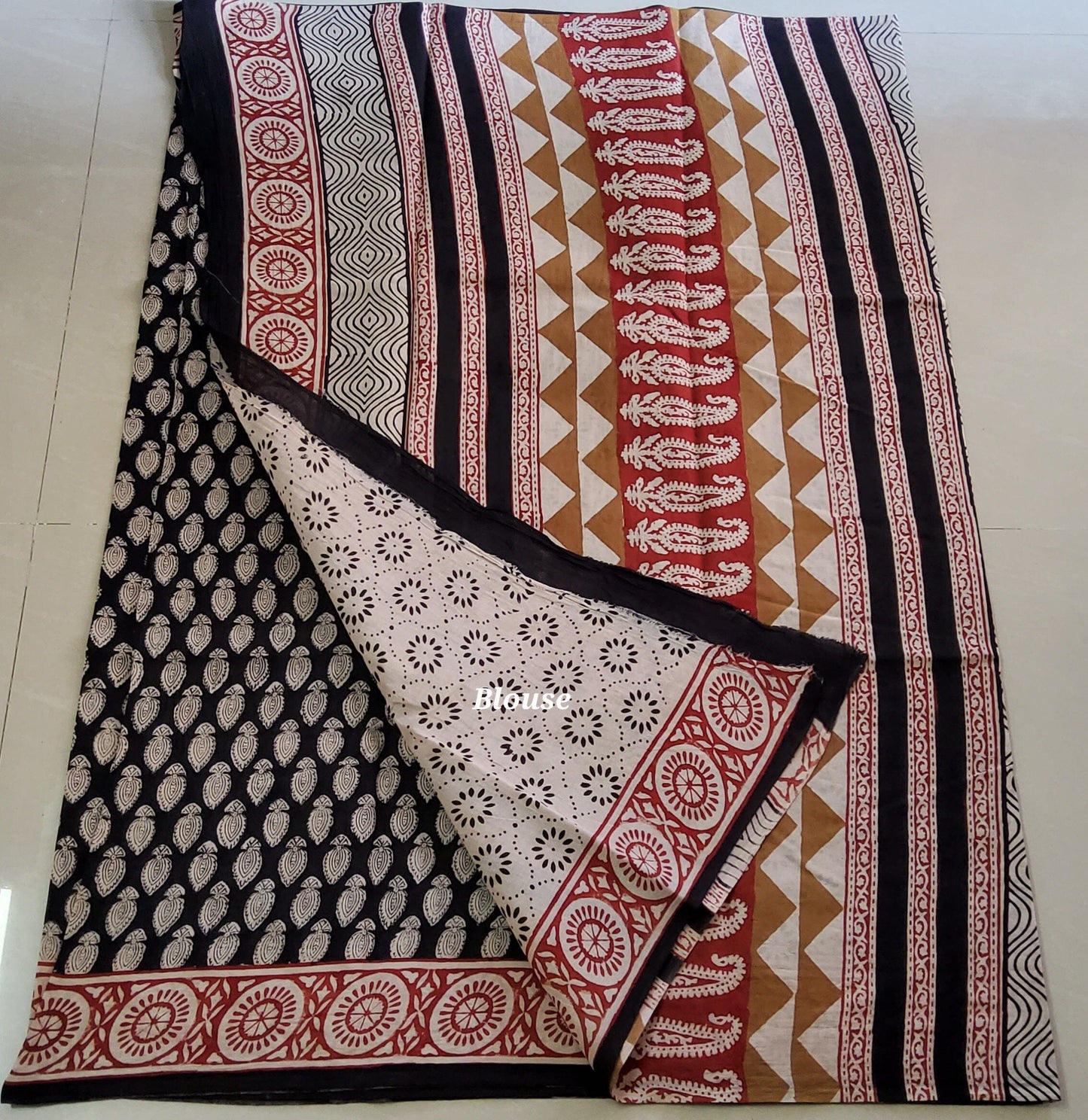 Block Print Cotton Saree with Blouse