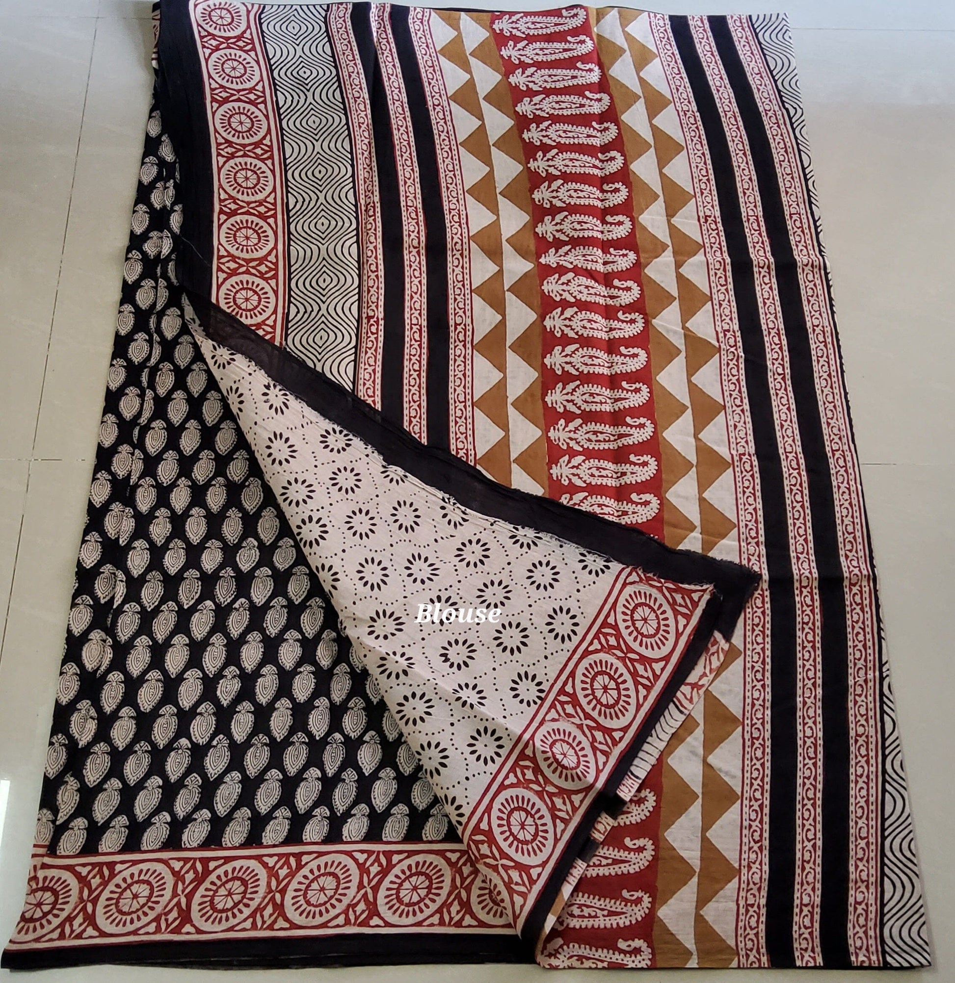 Block Print Cotton Saree with Blouse
