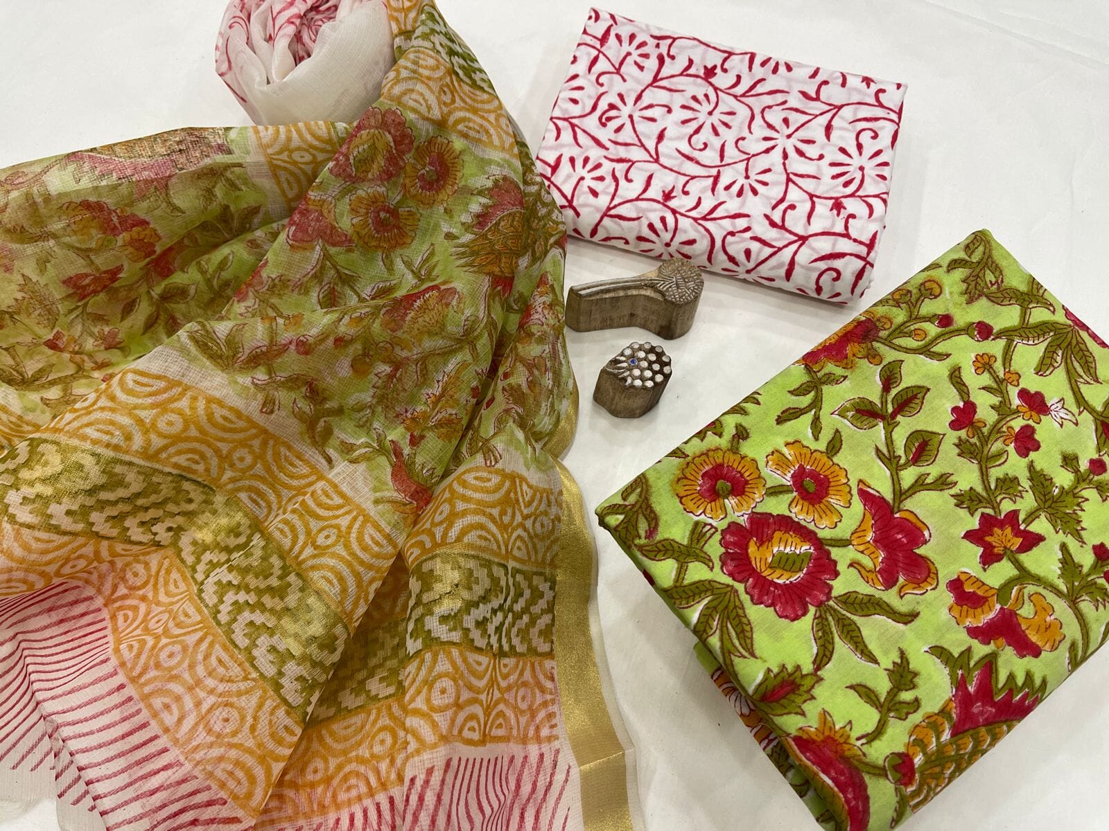 Hand BlockPrint Cotton Dress Material with Organza Dupatta – RKG SHOPPING