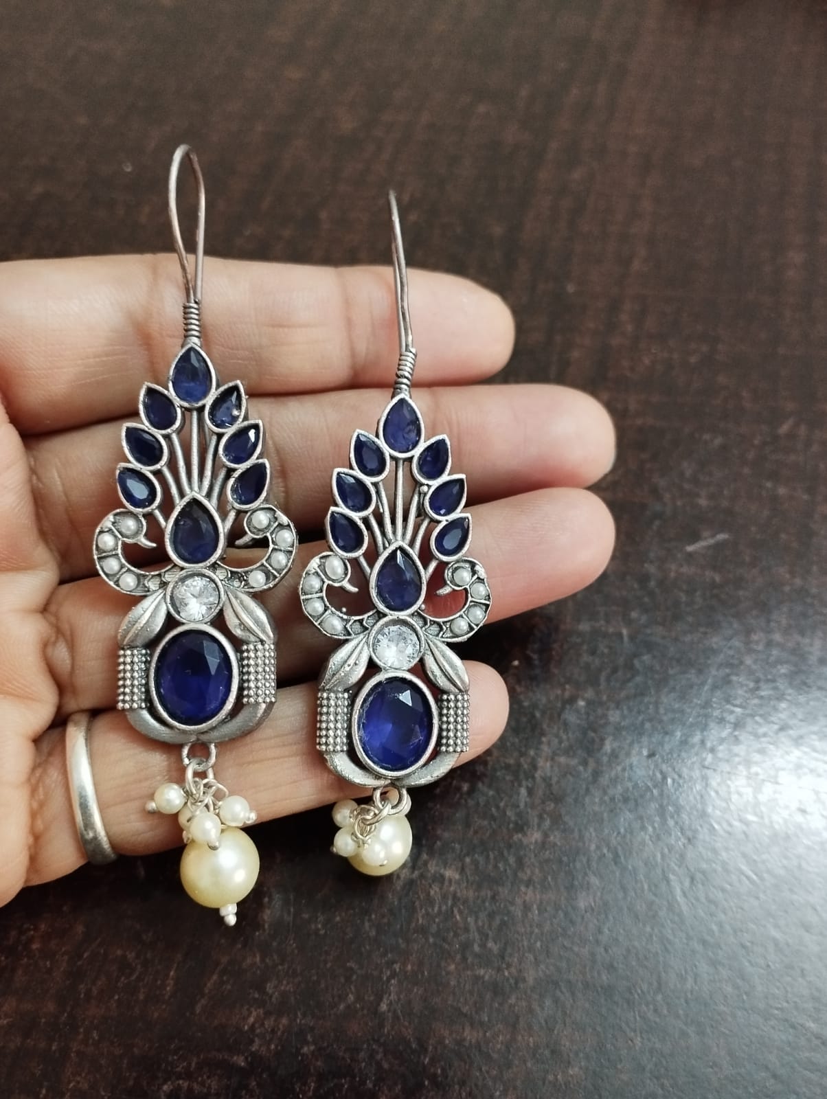 Brass casting Silver look alike Stone Earrings